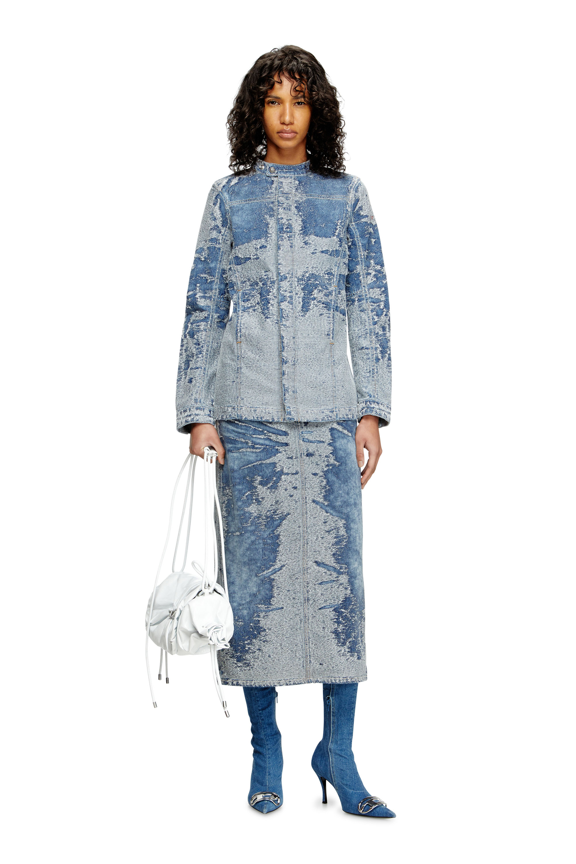 Diesel - DE-MOR-S1, Female's Jacket in distressed jacquard denim in ミディアムブルー - 1