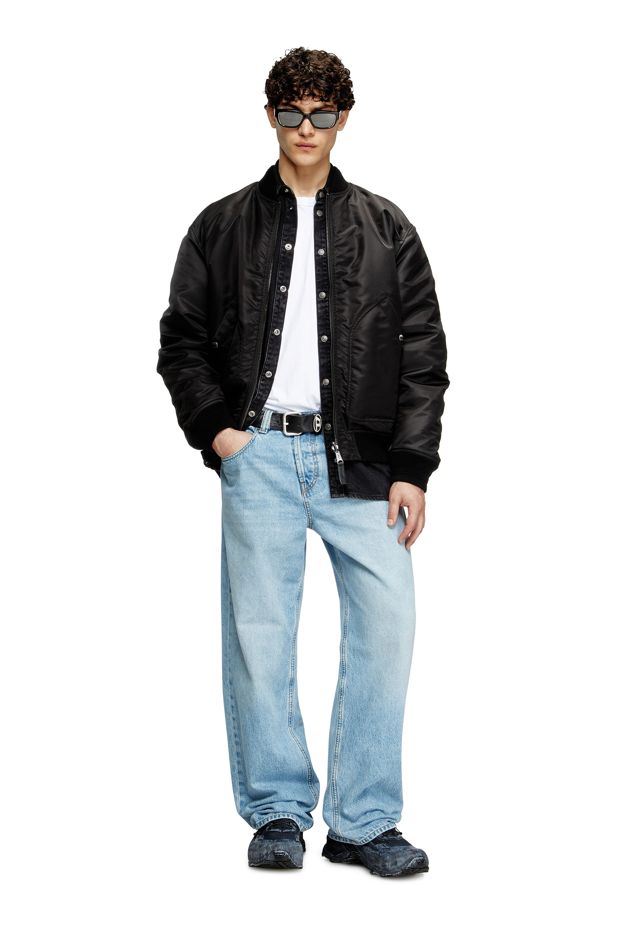 Diesel - J-HELD, Male's Bomber in padded nylon with Oval D in ブラック - 1