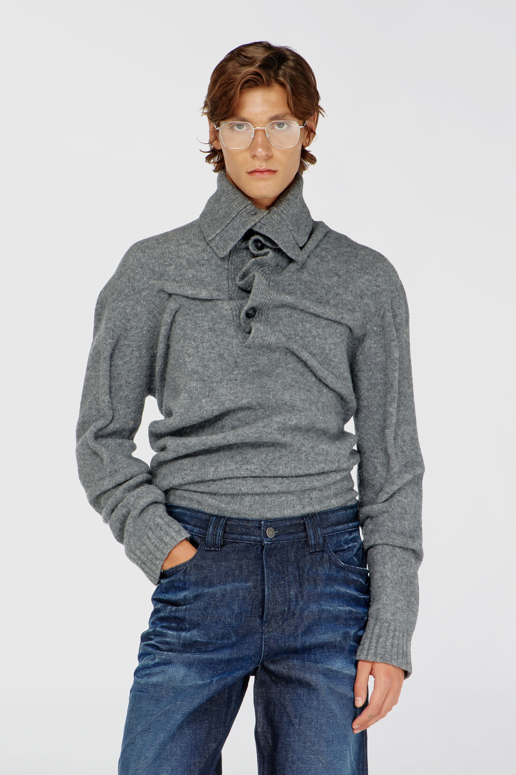 Diesel - K-ANDREW, Male's Button-neck jumper in wrinkled boiled knit in null - 3