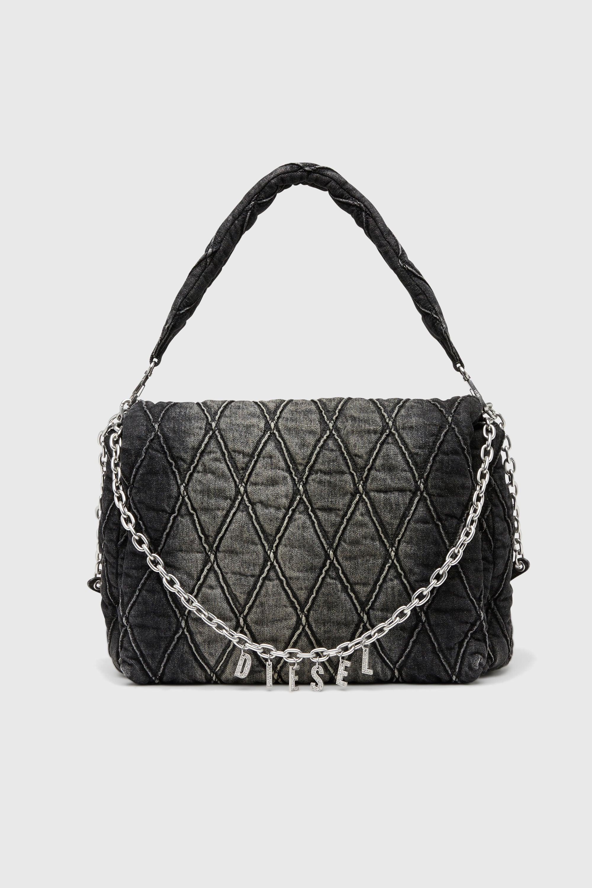Diesel - CHARM-D SHOULDER L, Female's Charm-D-Large shoulder bag in treated quilted denim in ブラック - 1