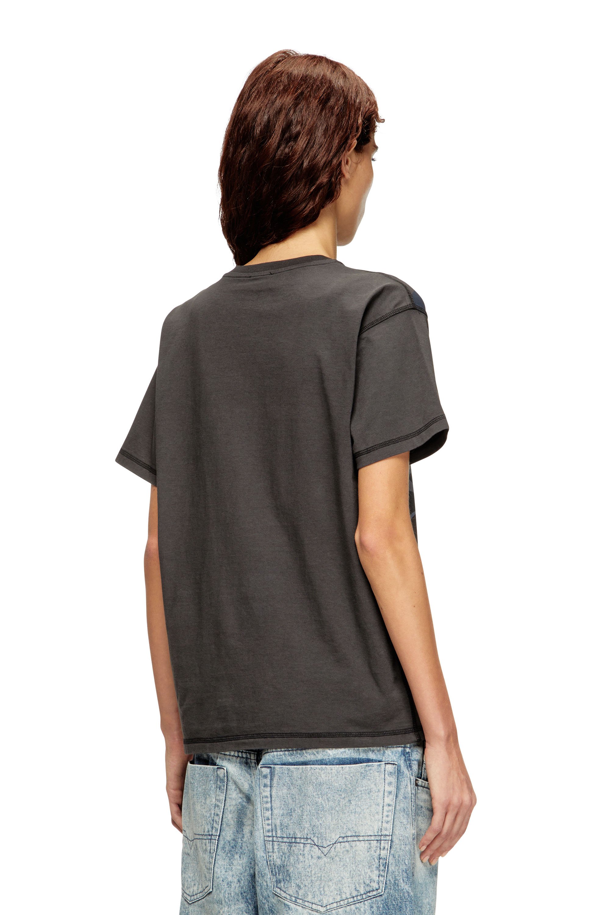 Diesel - T-PASSA, Female's Distressed T-shirt with graffiti print in ダークグレー - 3