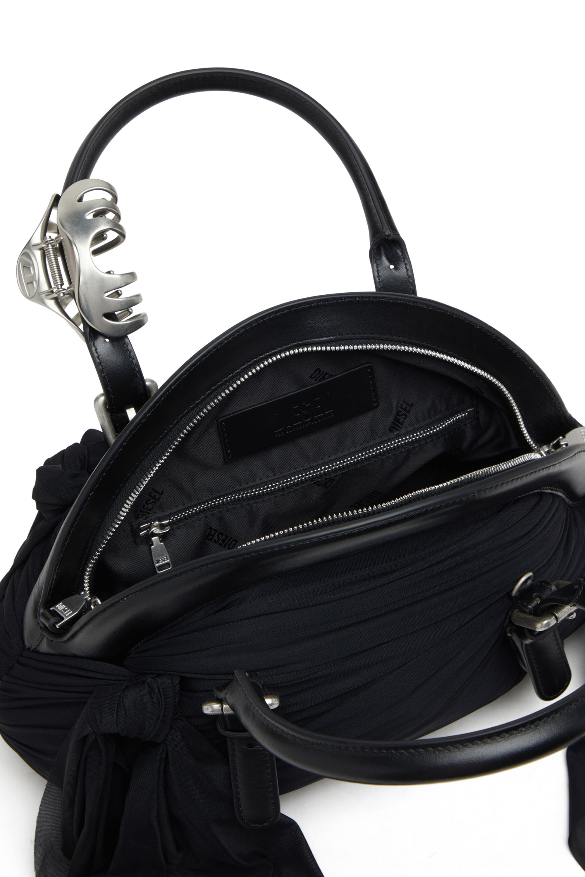Diesel - TRASH-D TOP HANDLE, Female's Trash-D-Bandana handbag in jersey and leather in ブラック - 3