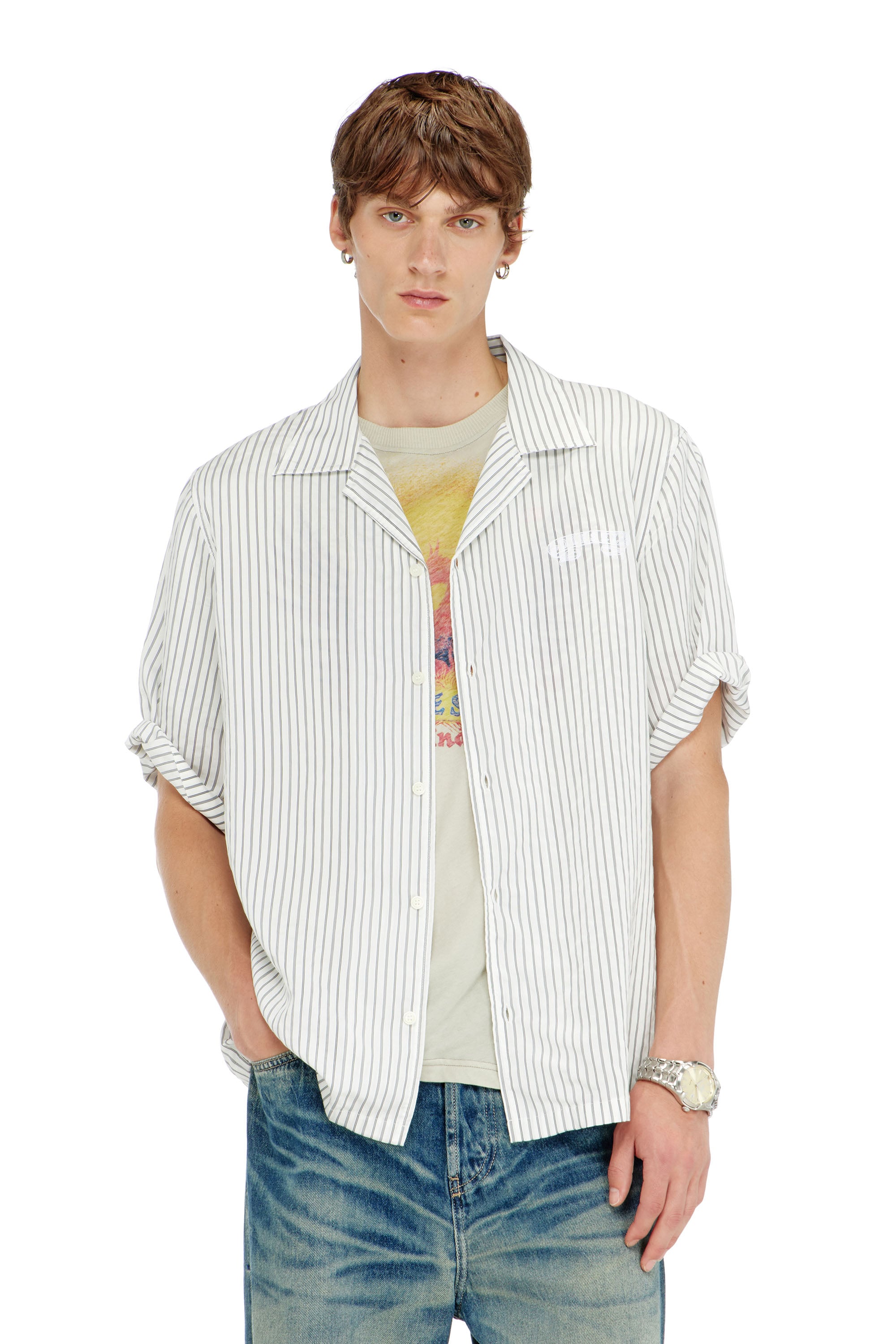 Diesel - S-MAC-EFBV, Male's 半袖シャツ in ホワイト/グレー - 1