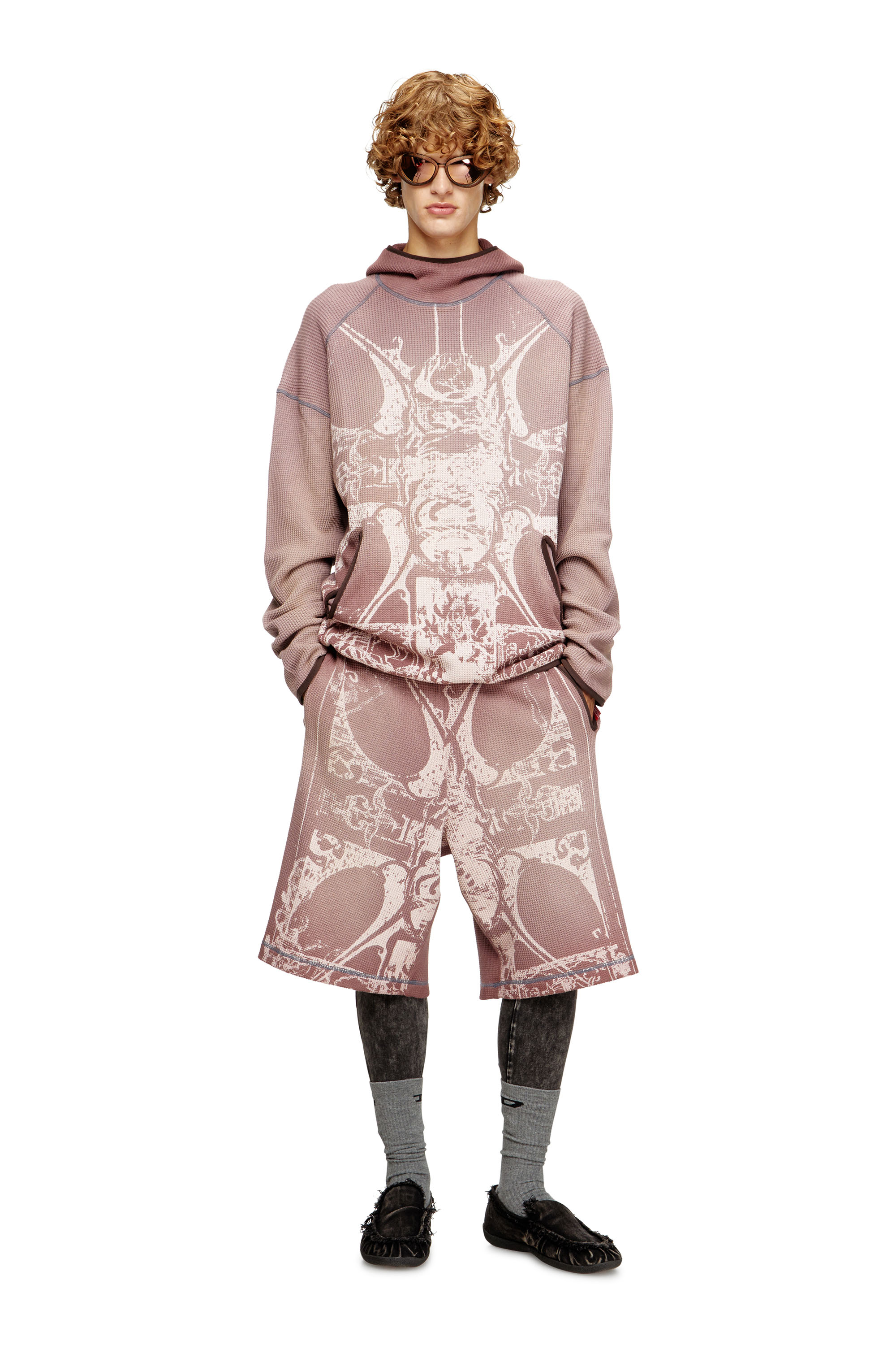Diesel - P-WARKY-SHORT, Male's Waffle shorts with medieval print in バイオレット - 2