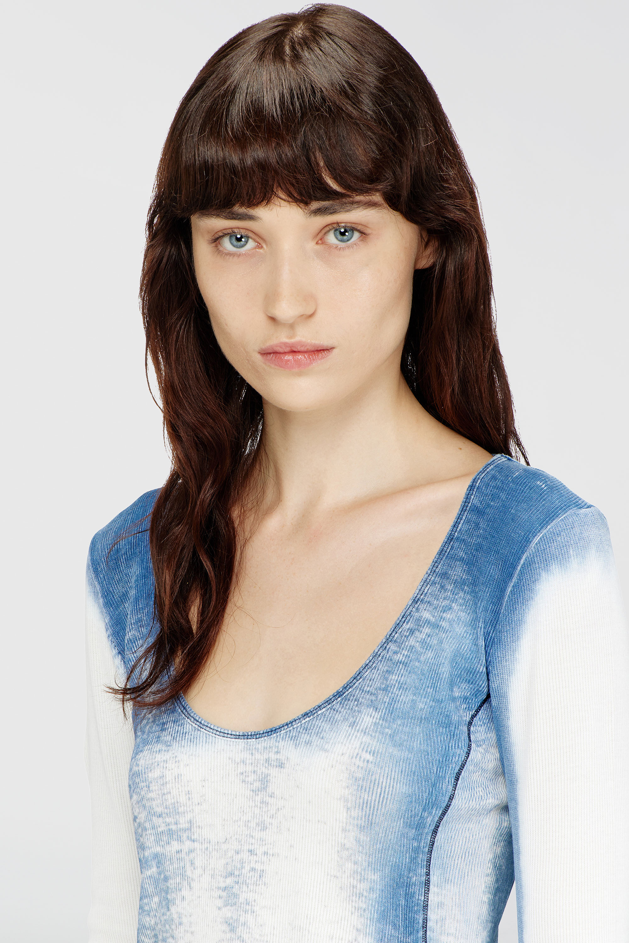 Diesel - T-ULIO, Female's Rib-jersey top with X-ray denim effect in ライトブルー - 5