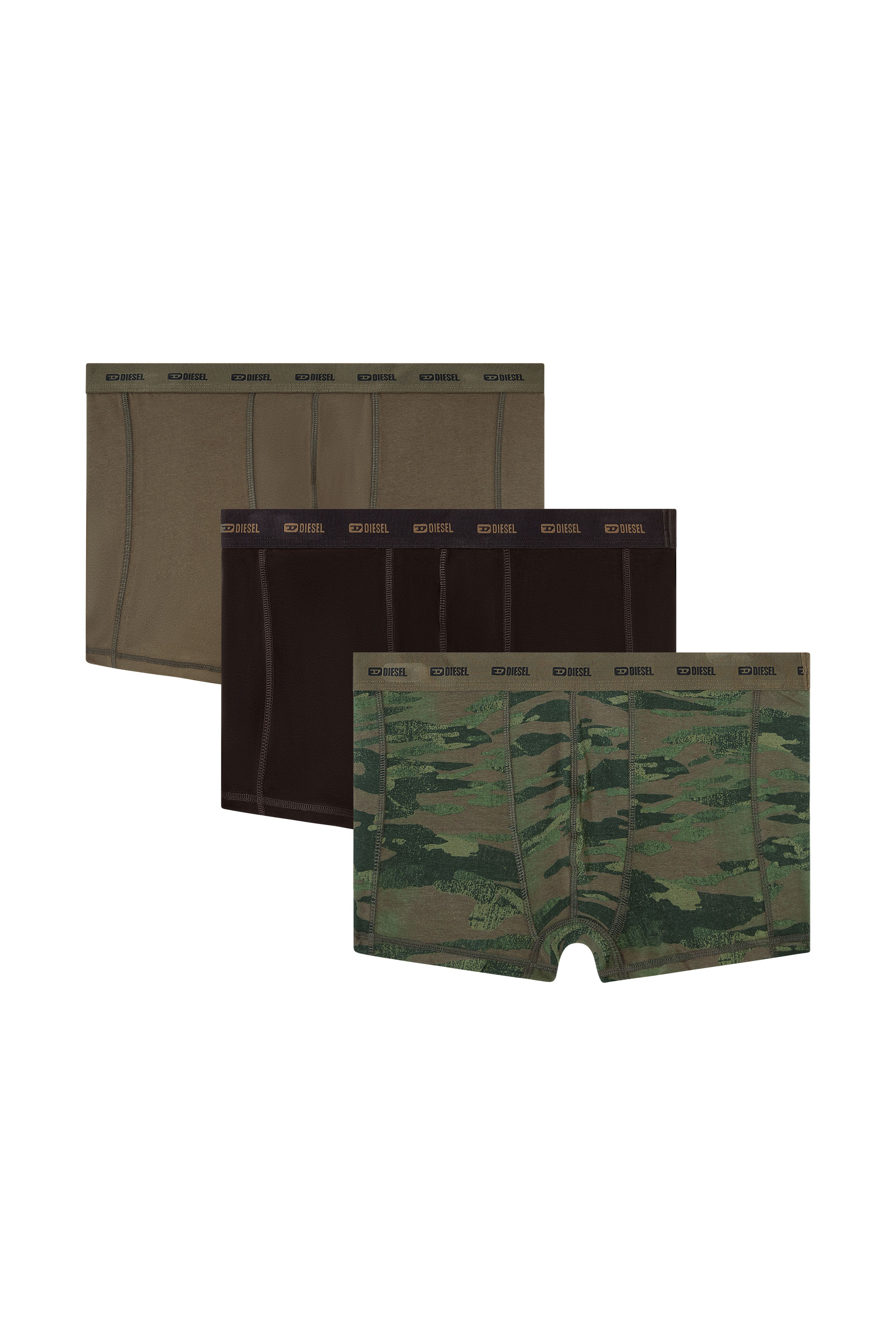 Diesel - DAMIEN-UTLT-3PACK, Male's 3-pack of boxer briefs plain and camo in グリーン/ブラック - 1