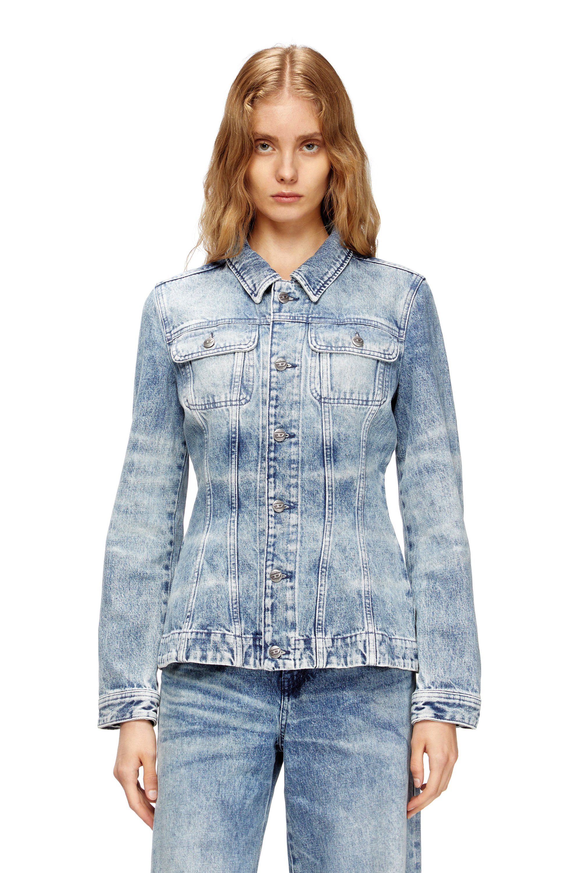 Diesel - DE-KATERIN-FSH, Female's Fitted jacket in lasered cotton-hemp denim in ライトブルー - 1