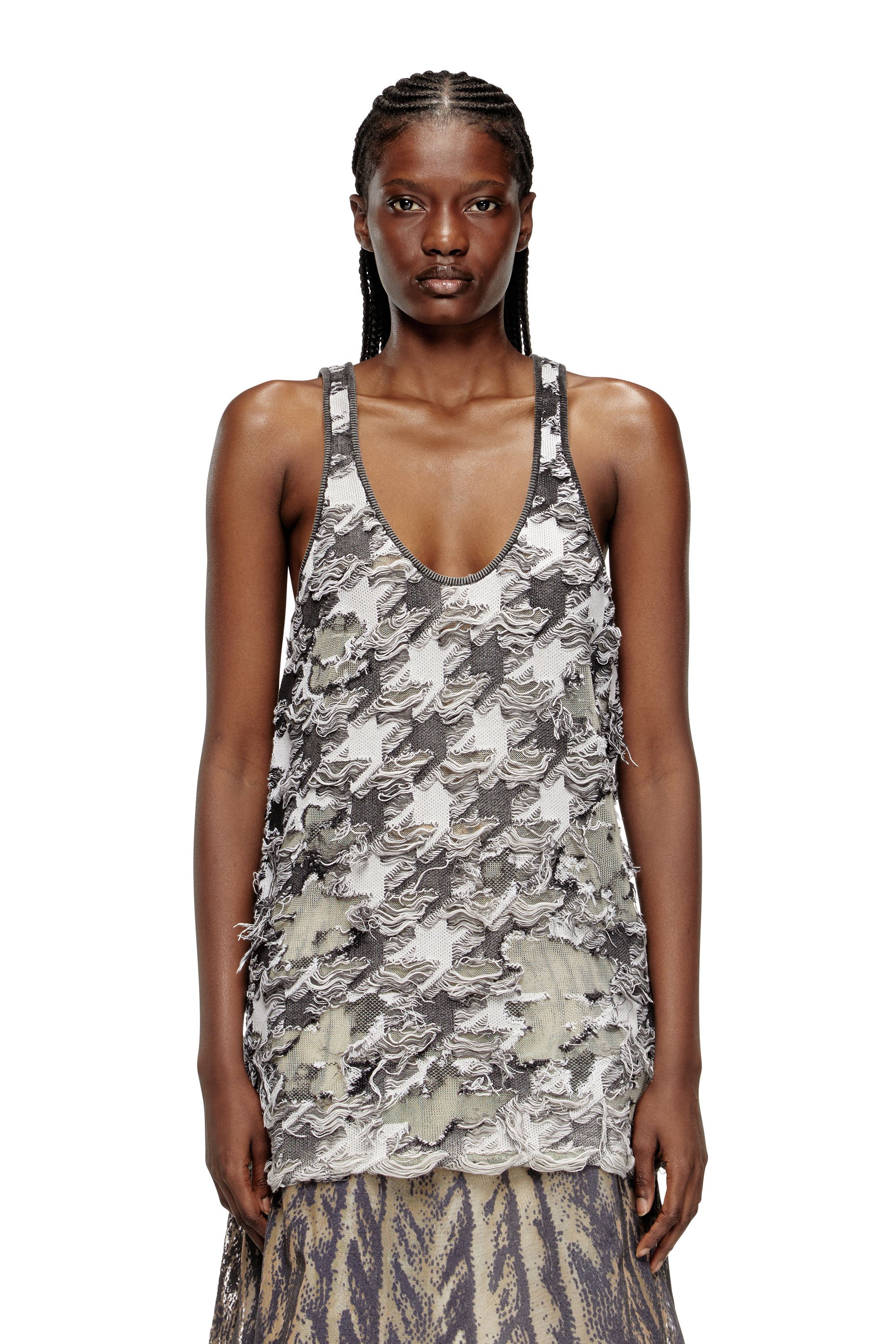 Diesel - M-SIGNE, Female's Tank top in devoré houndstooth jacquard in グレー/ホワイト - 1