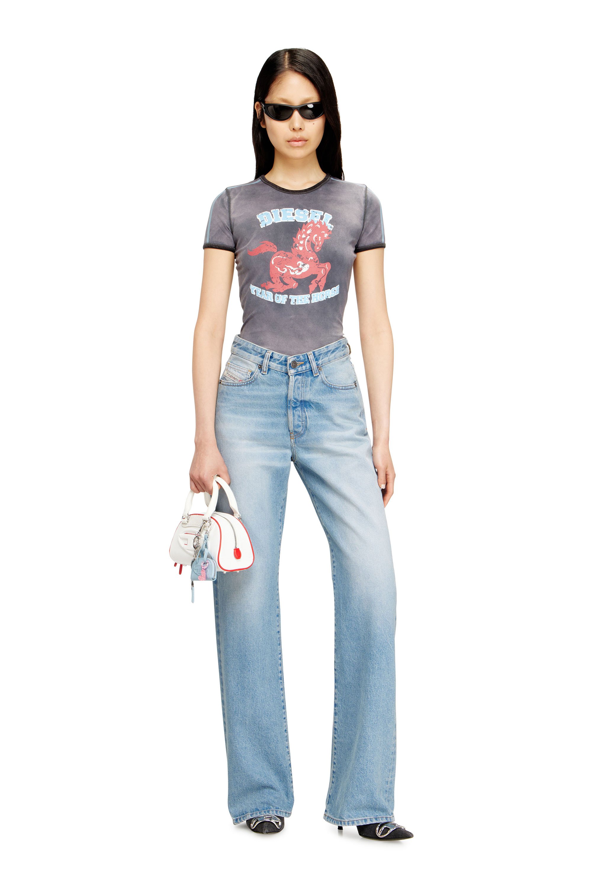Diesel - CL-T-UNCUTIE-HORSE, Female's Cotton stretch T-shirt with horse graphic print in ブラック - 1