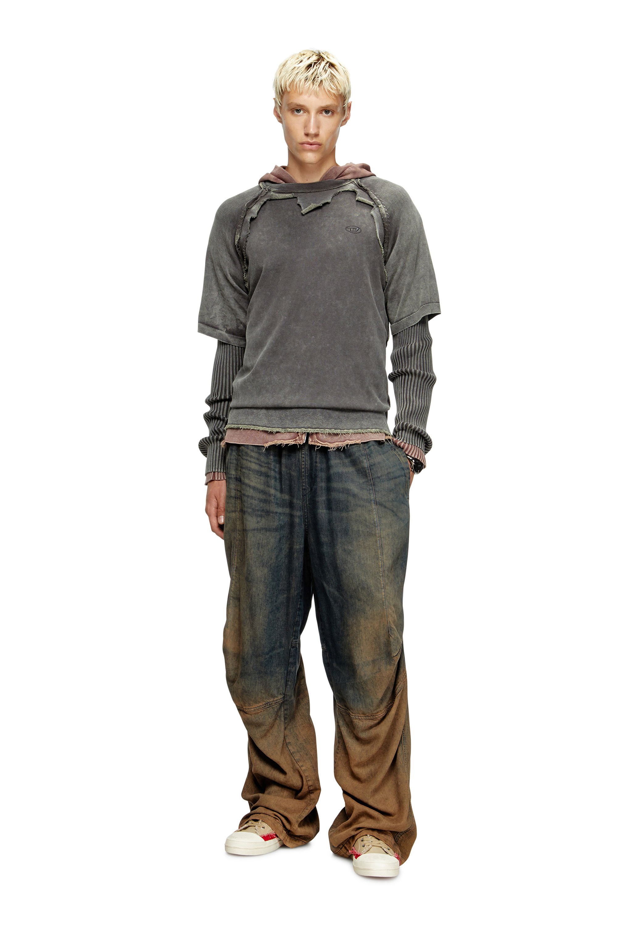 Diesel - K-PETRO, Male's Layered sweater with destroyed effect in ダークグレー - 2
