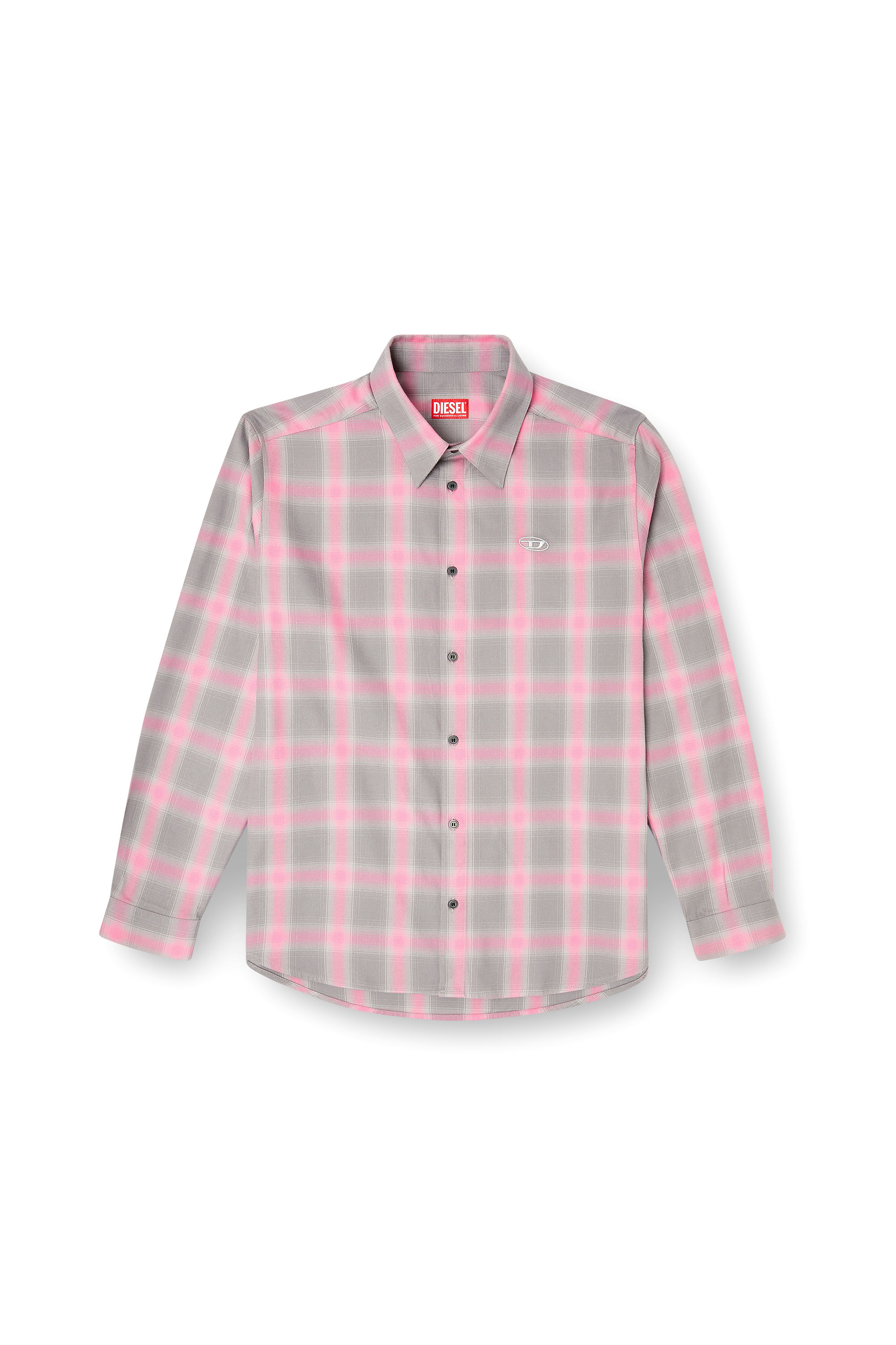 Diesel - S-SIMPLY-CHECK-HGBT, Male's 長袖シャツ in グレー/ピンク - 2