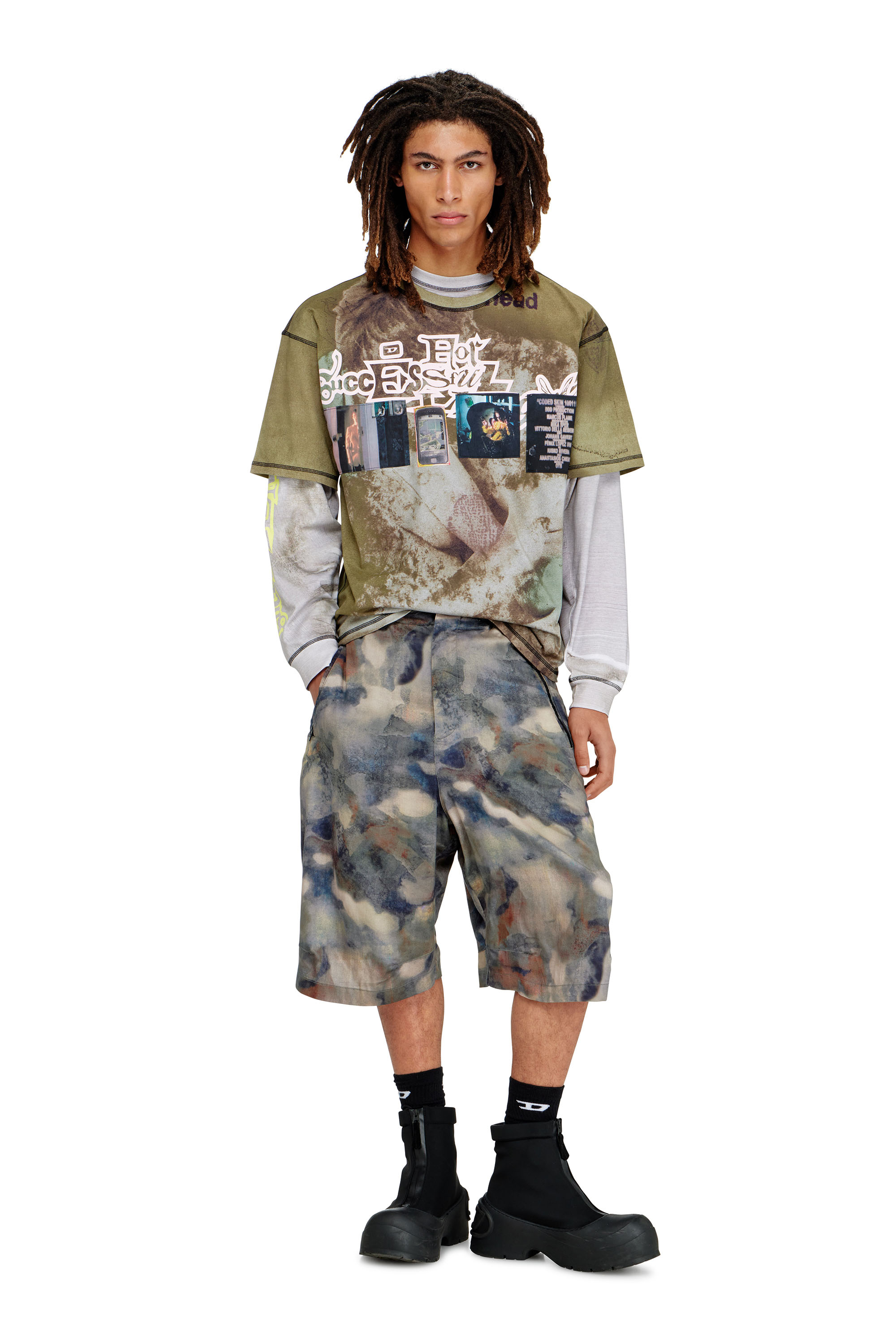 Diesel - P-STITCH-SHORT-TKBZ, Male's Fluid bermuda shorts with all-over camo print in ブルー/ブラウン - 2