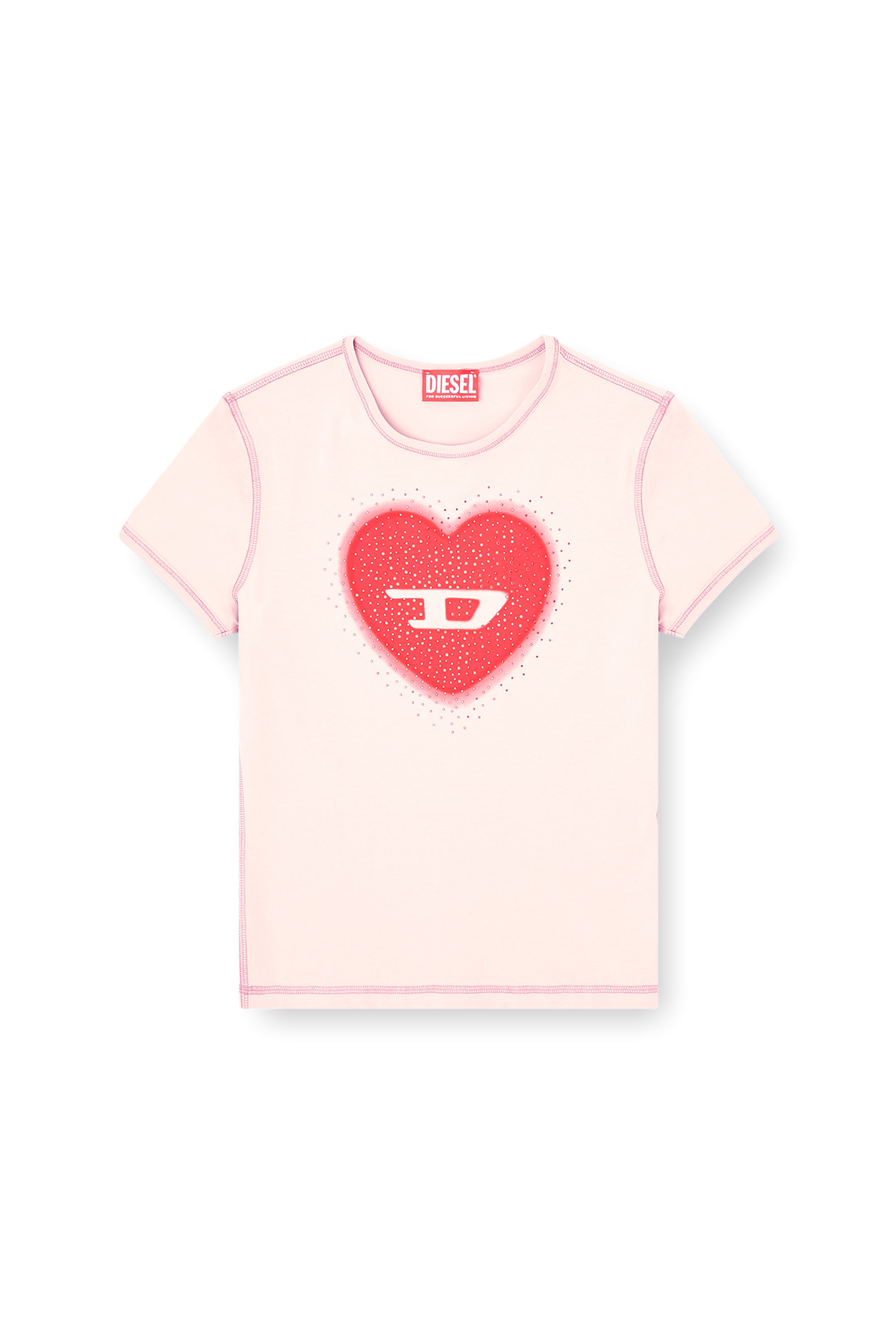 Diesel - T-UNCUTIES-LONG-S5, Female's Tシャツ in ピンク / ホワイト - 2