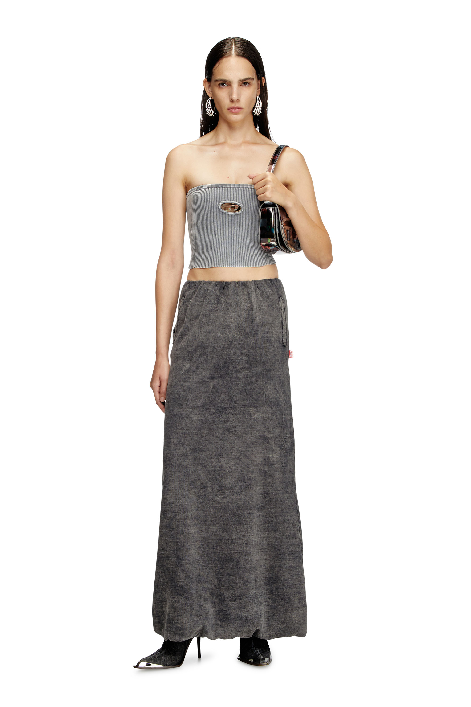 Diesel - M-CLARKSVILLE-R, Female's Knit tube top with rusty-look Oval D in グレー - 2