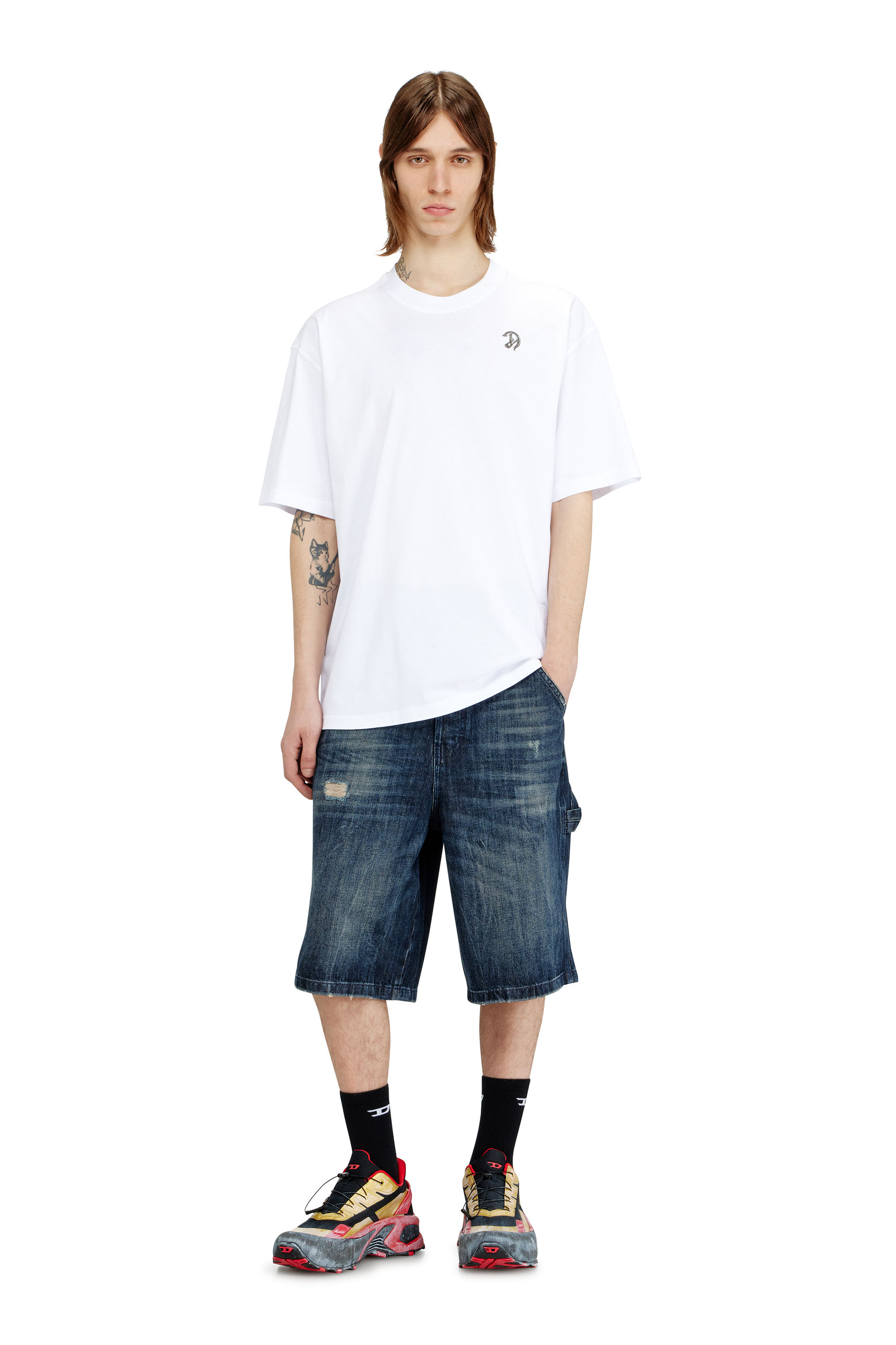 Diesel - T-BOGGY-V2, Male's T-shirt with logo patch and graphic print in ホワイト - 1