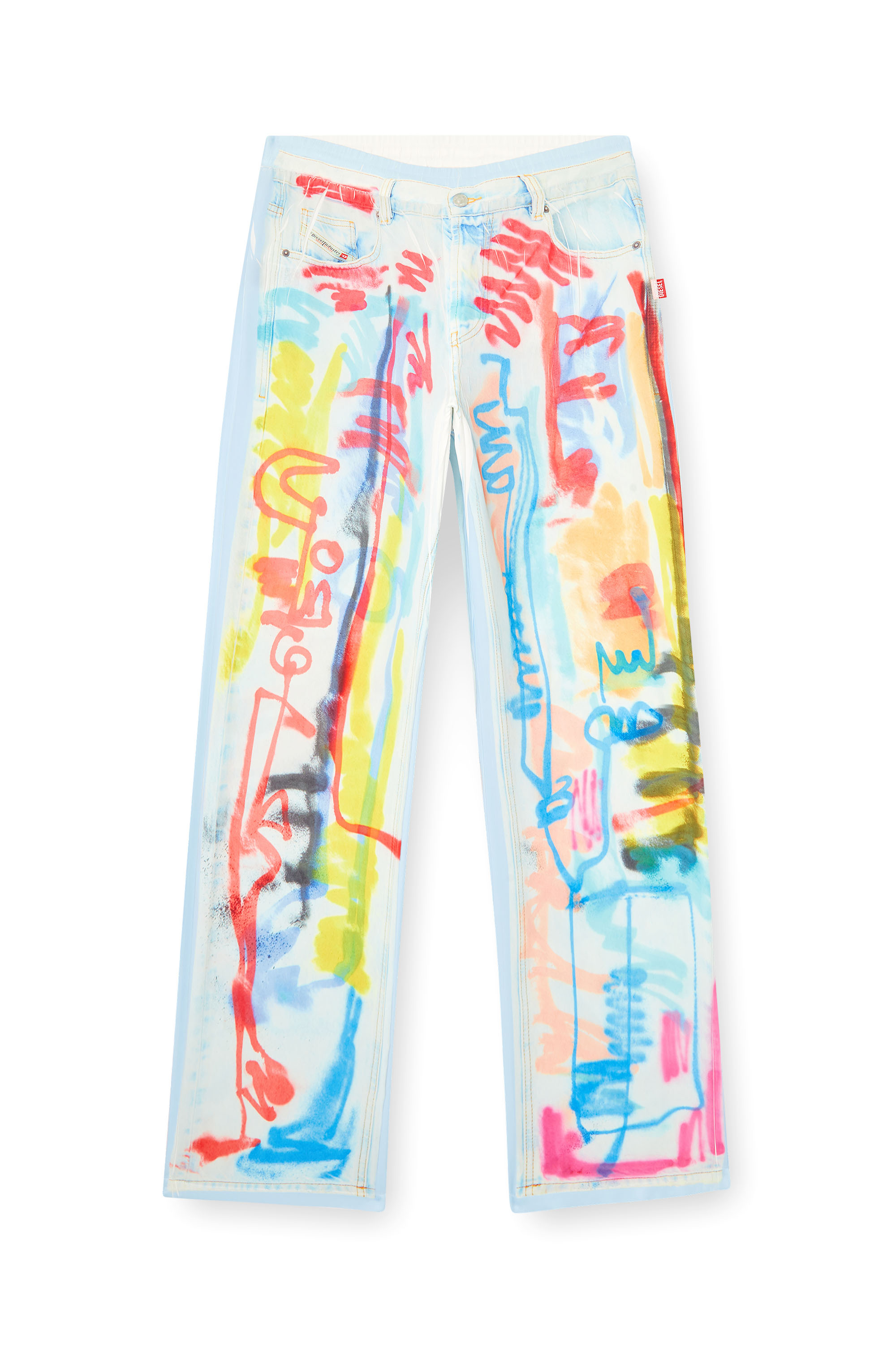 Diesel - P-AFTER-GRAFFITI-AFR, Unisex's Relaxed pant with graffiti print in ブルー/ホワイト - 3