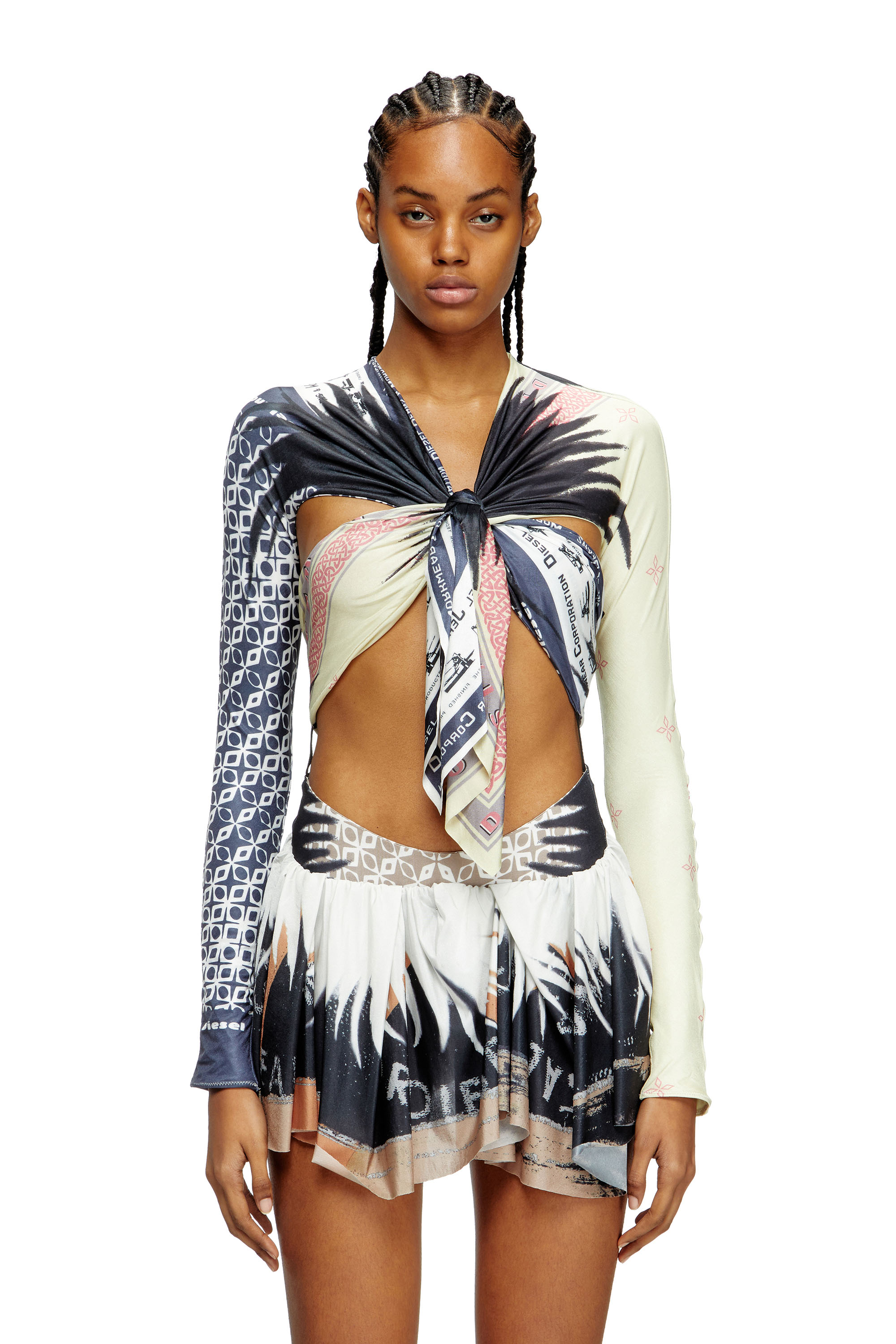 Diesel - T-EXO, Female's Top with draped bandana front in ブラック/ホワイト - 3