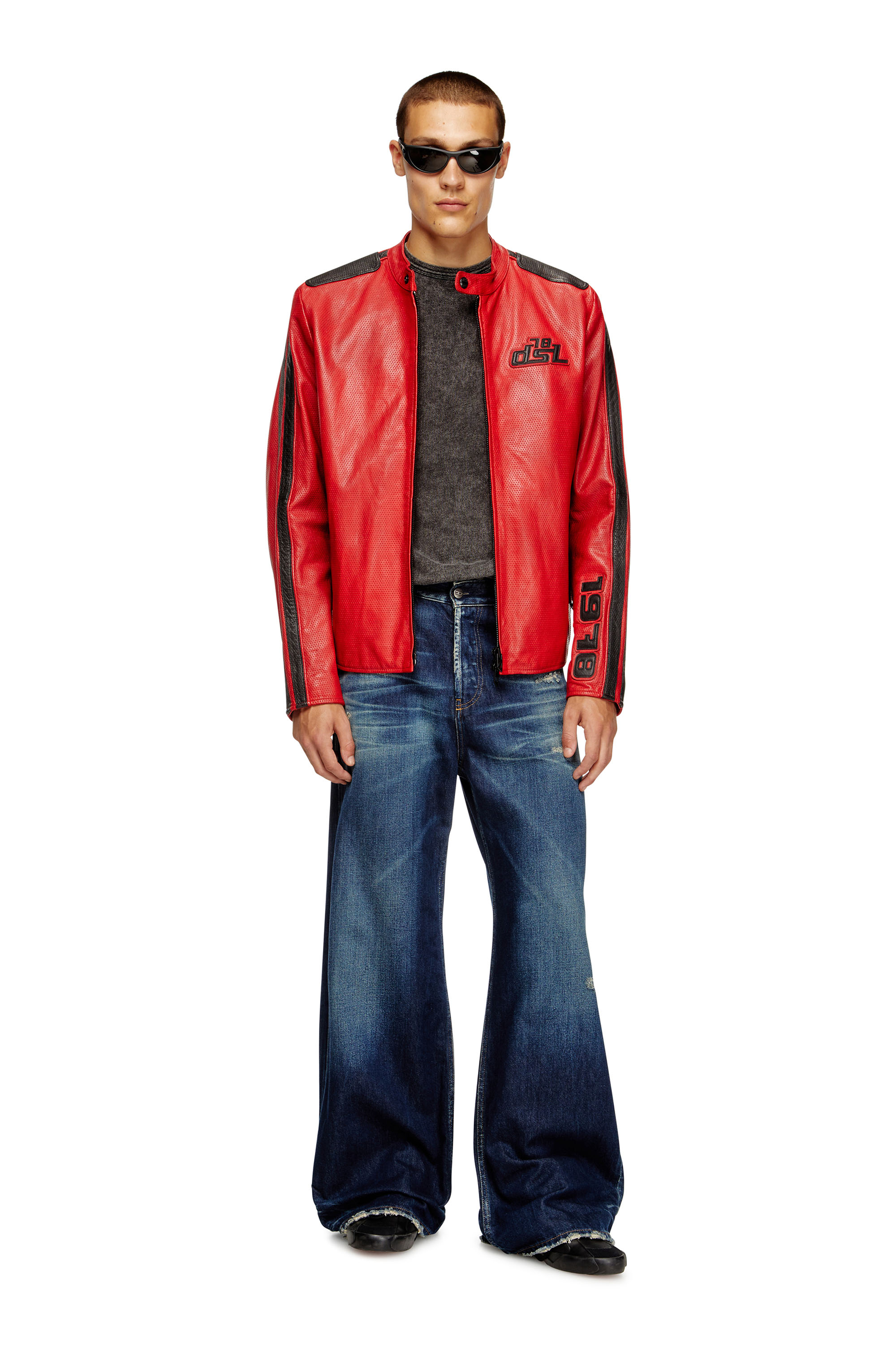 Diesel - L-POP, Unisex's Biker jacket in perforated leather in レッド - 2