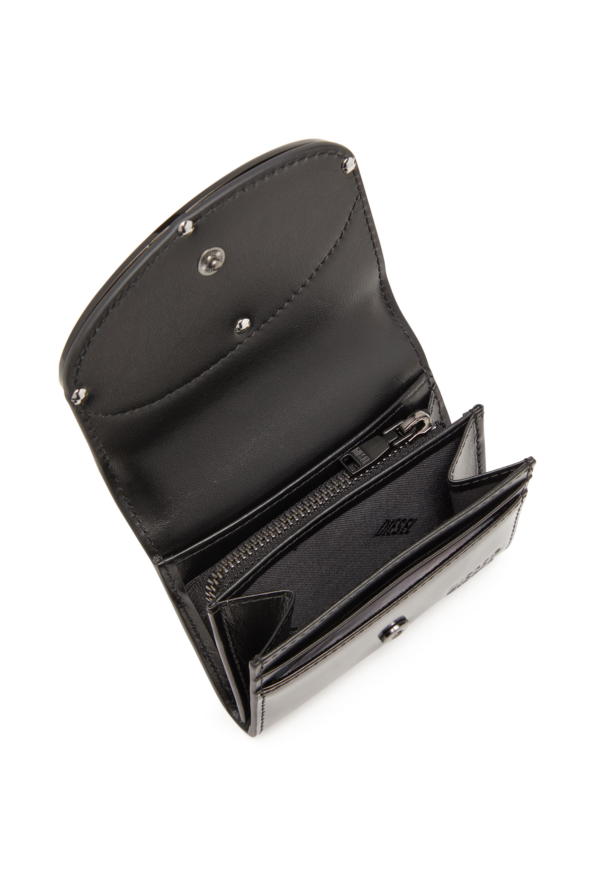 Diesel - 1DR CARD HOLDER BI-FOLD ZIP III, Female's Bi-fold card holder in mirrored leather in ブラック - 3