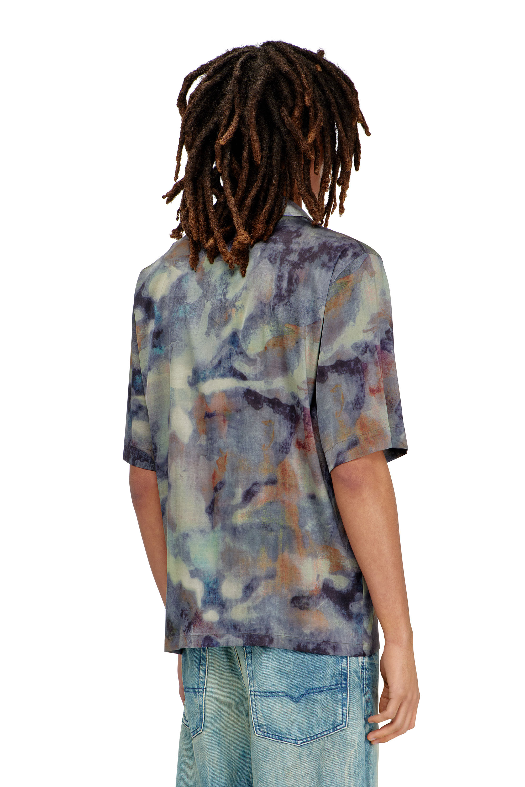 Diesel - S-BRACK-DMBN, Male's Satin shirt with all-over camo print in ブルー/ブラウン - 4