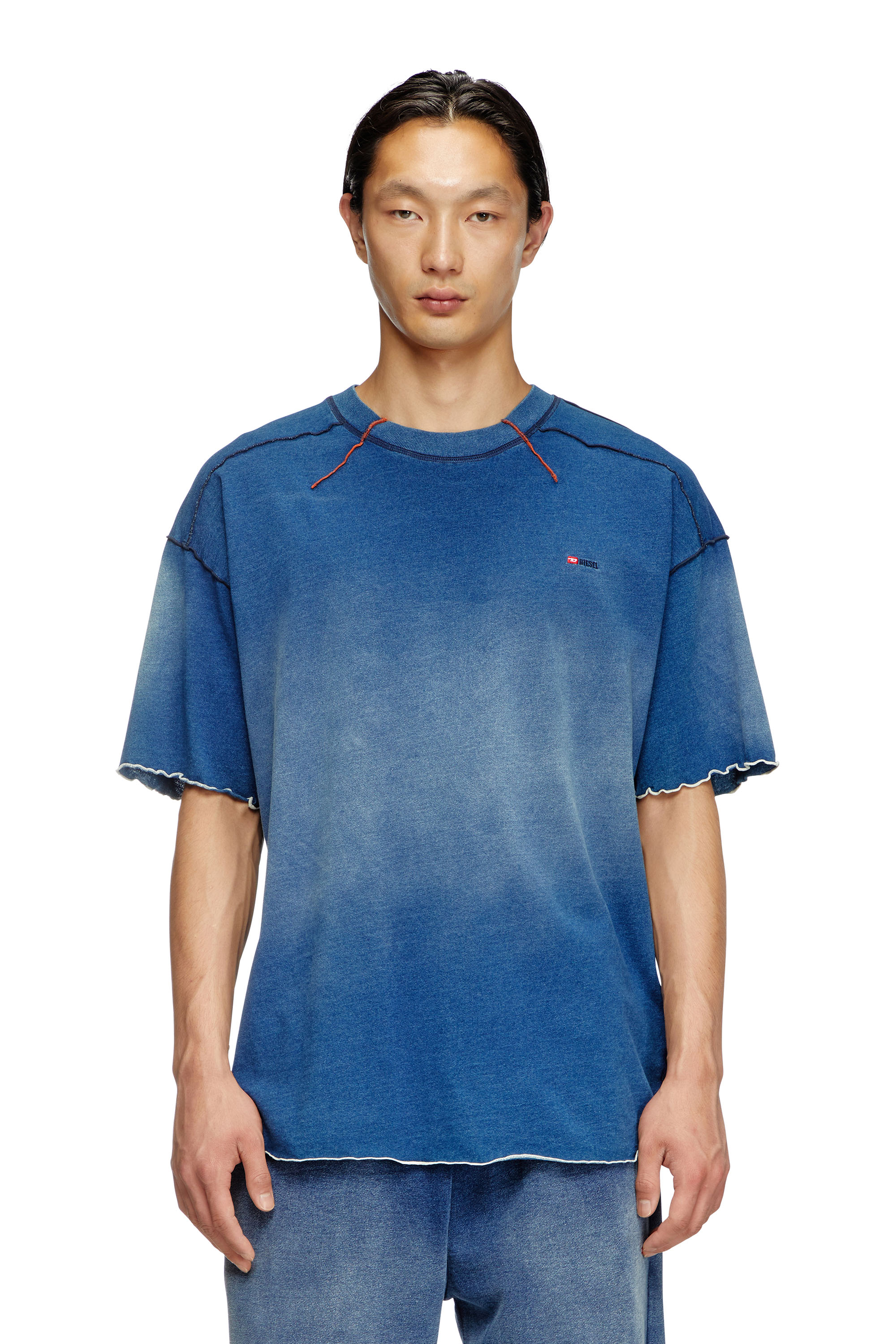 Diesel - T-CRAO-BOXT, Male's Faded T-shirt with micro logo in ブルー - 1