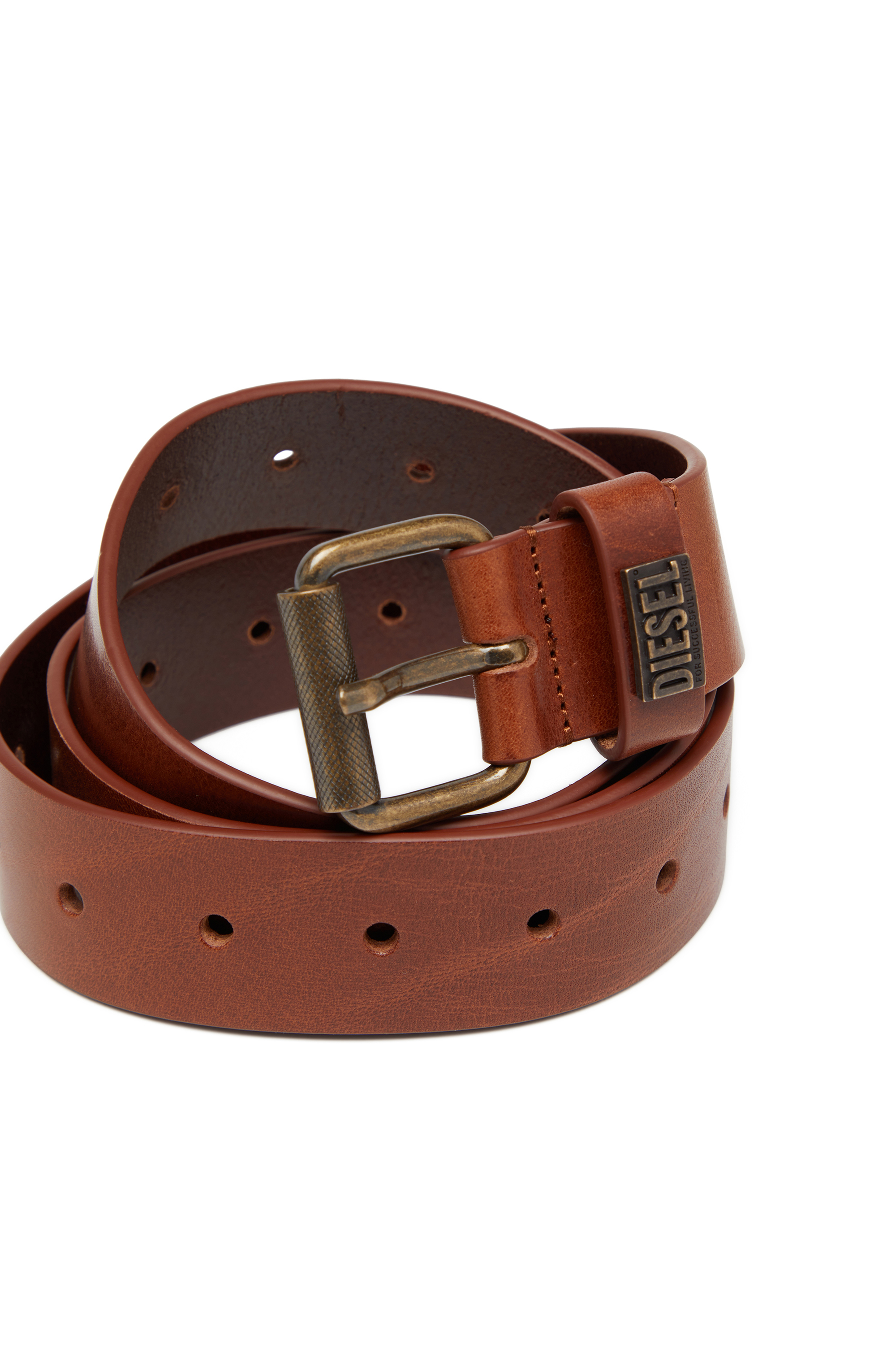 Diesel - B-BISCOTTO-LOOP II, Male's 3.5 cm leather belt with branded metal buckle in ブラウン - 3