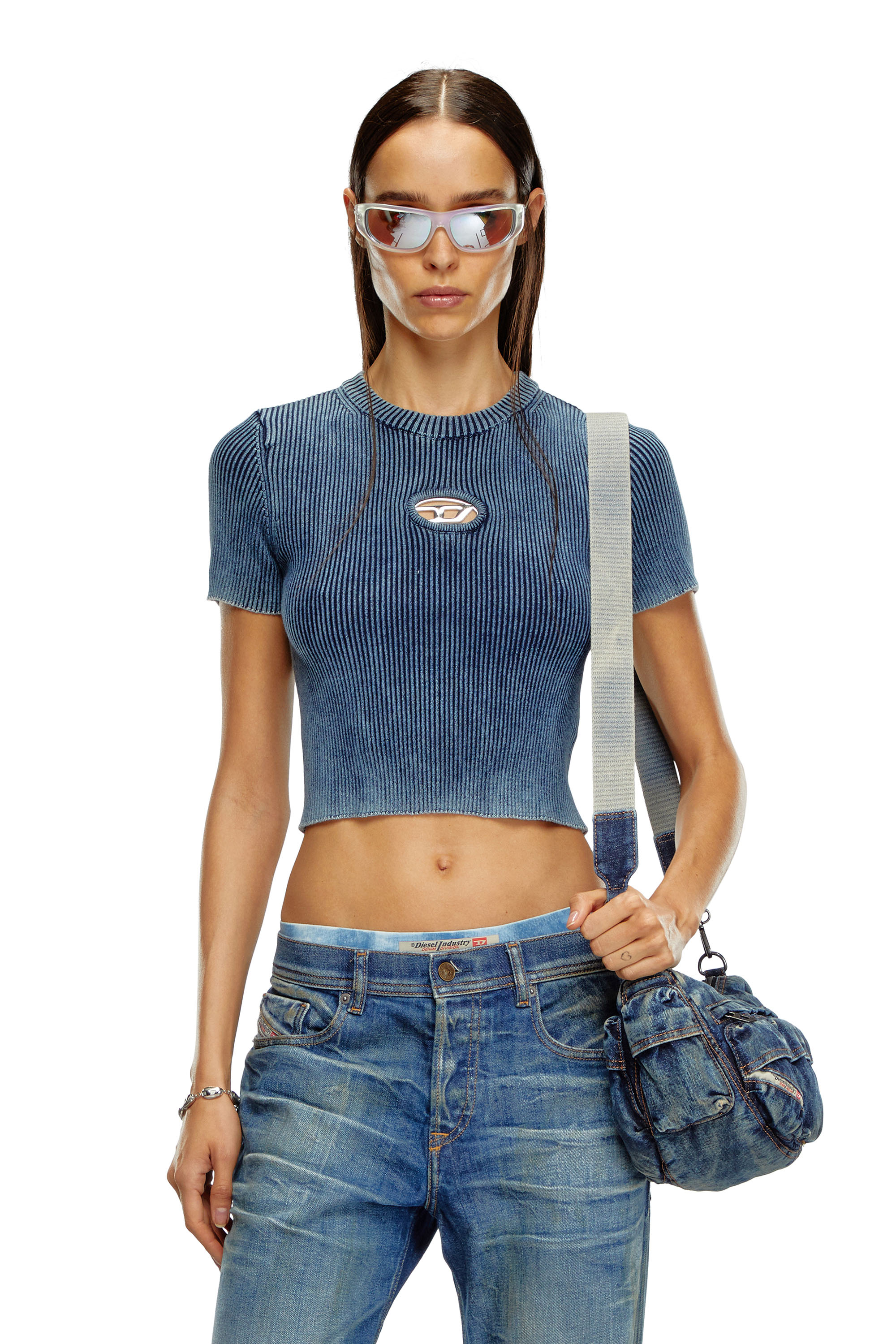 Diesel - M-ANCHOR-A-SS, Female's Knitted crop top with denim effect in ブルー - 1