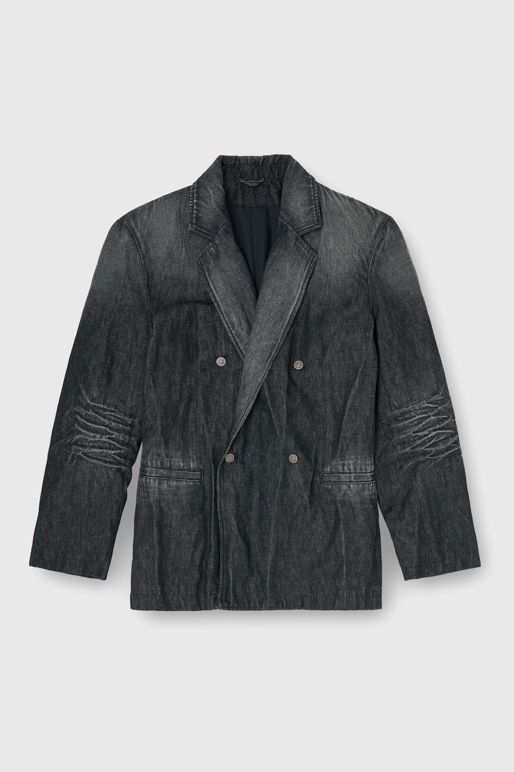 Diesel - D-KOT-FSJ, Male's Double-breasted blazer in creased denim in ブラック/ダークグレー - 2