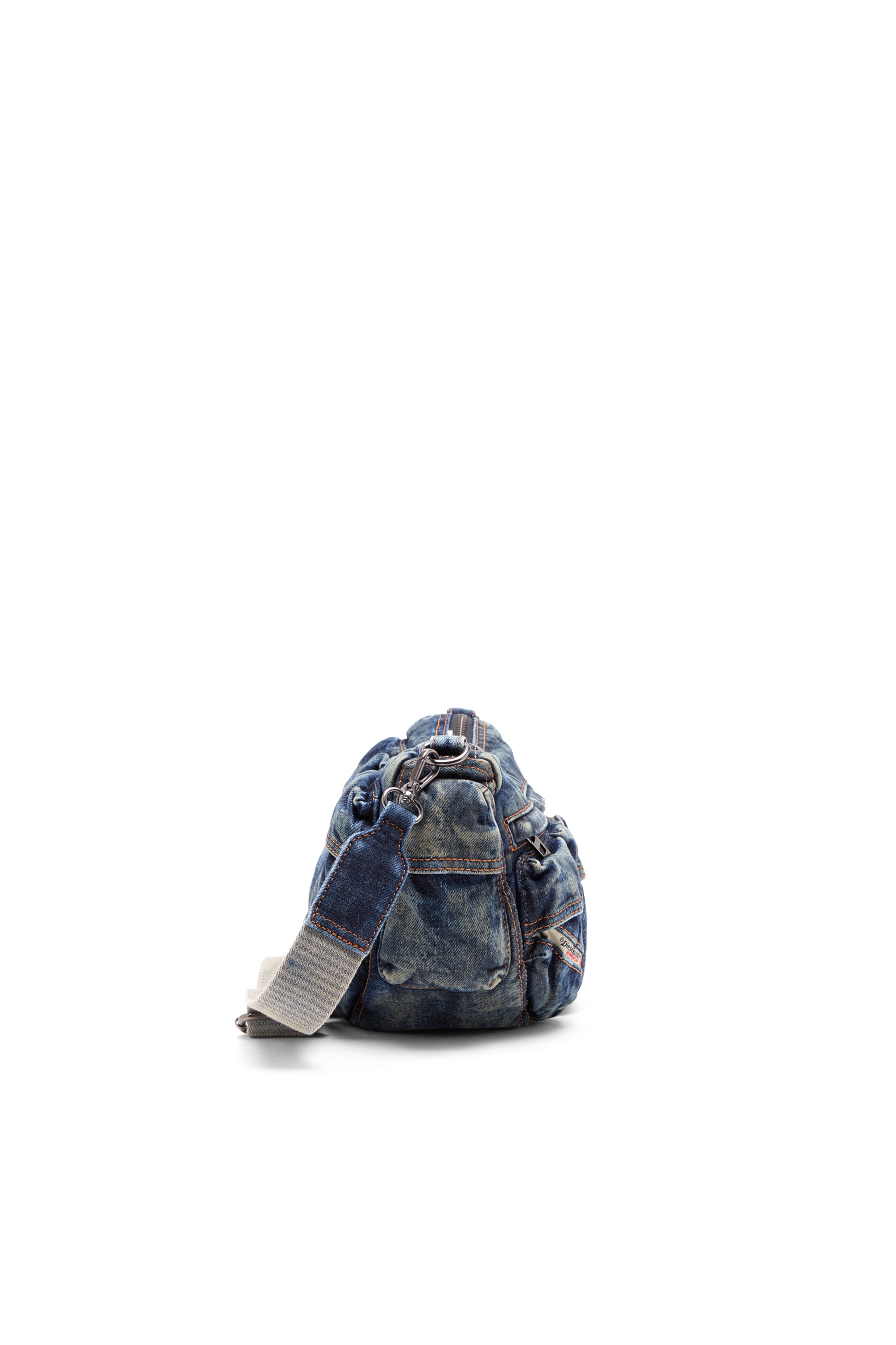 Diesel - RE-EDITION TRAVEL 3000 SHOULDER BAG X, Unisex's Travel 3000-Multipocket bag in treated denim in ブルー - 4