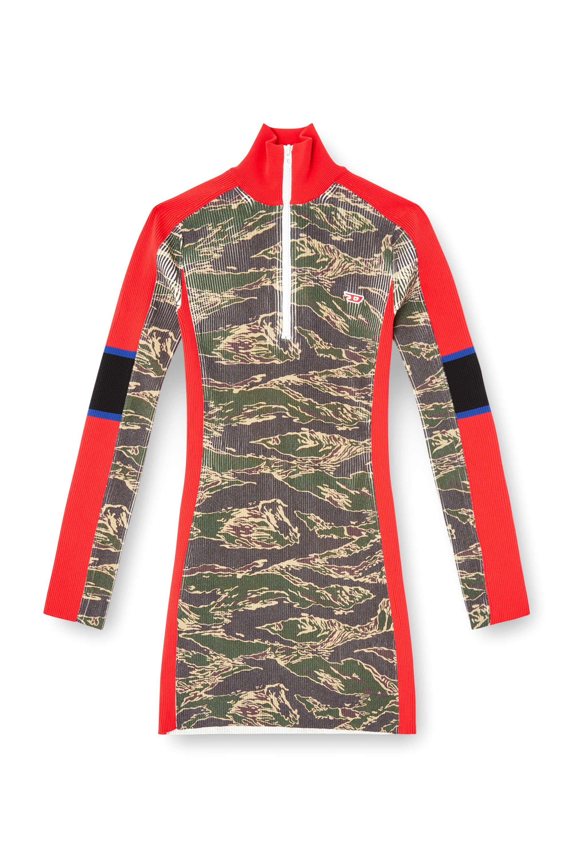 Diesel - M-CAMOK, Female's Camo mini dress in ribbed viscose in グリーン/レッド - 3