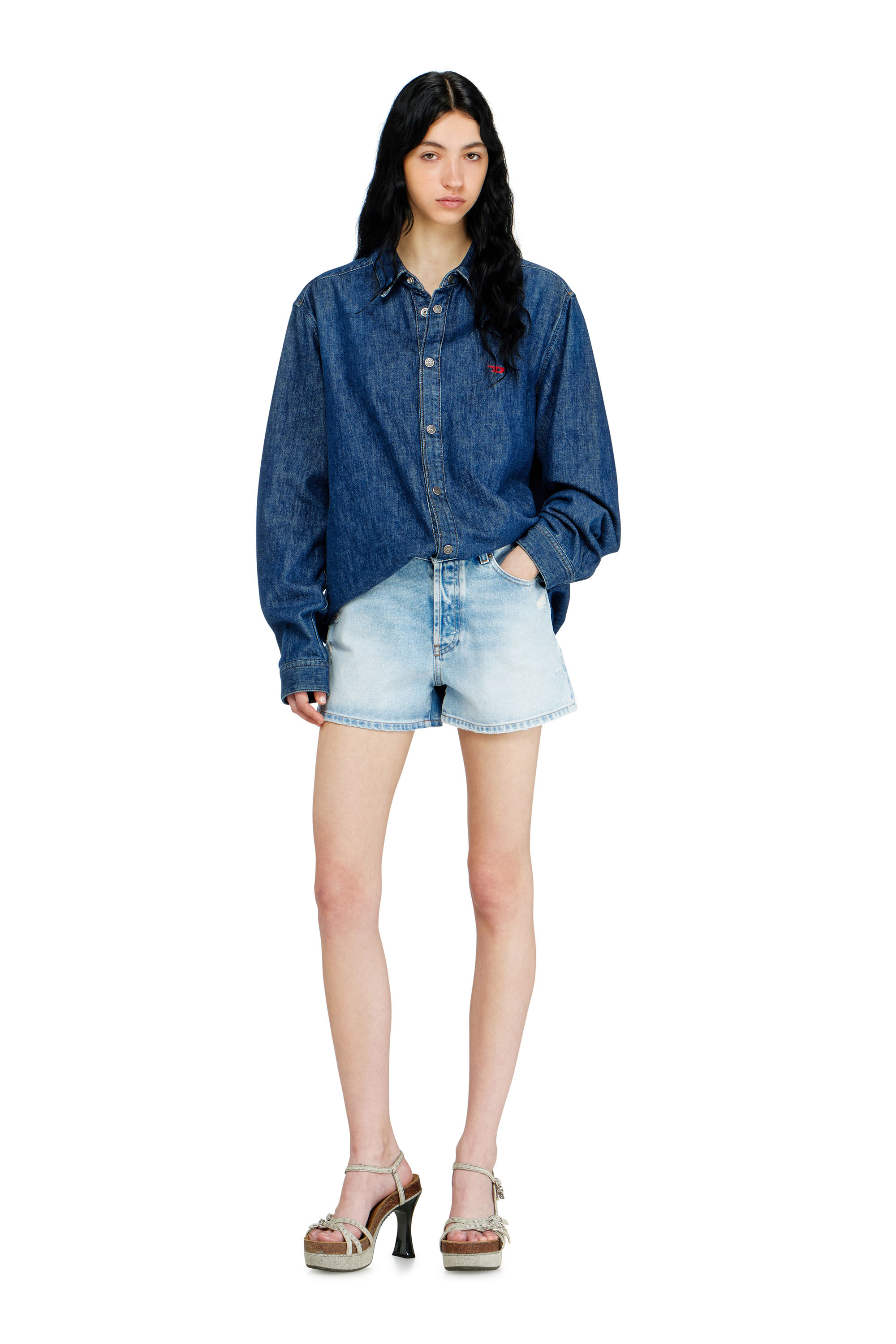 Diesel - DE-HELIOS, Female's Shorts in destroyed denim in ライトブルー - 2