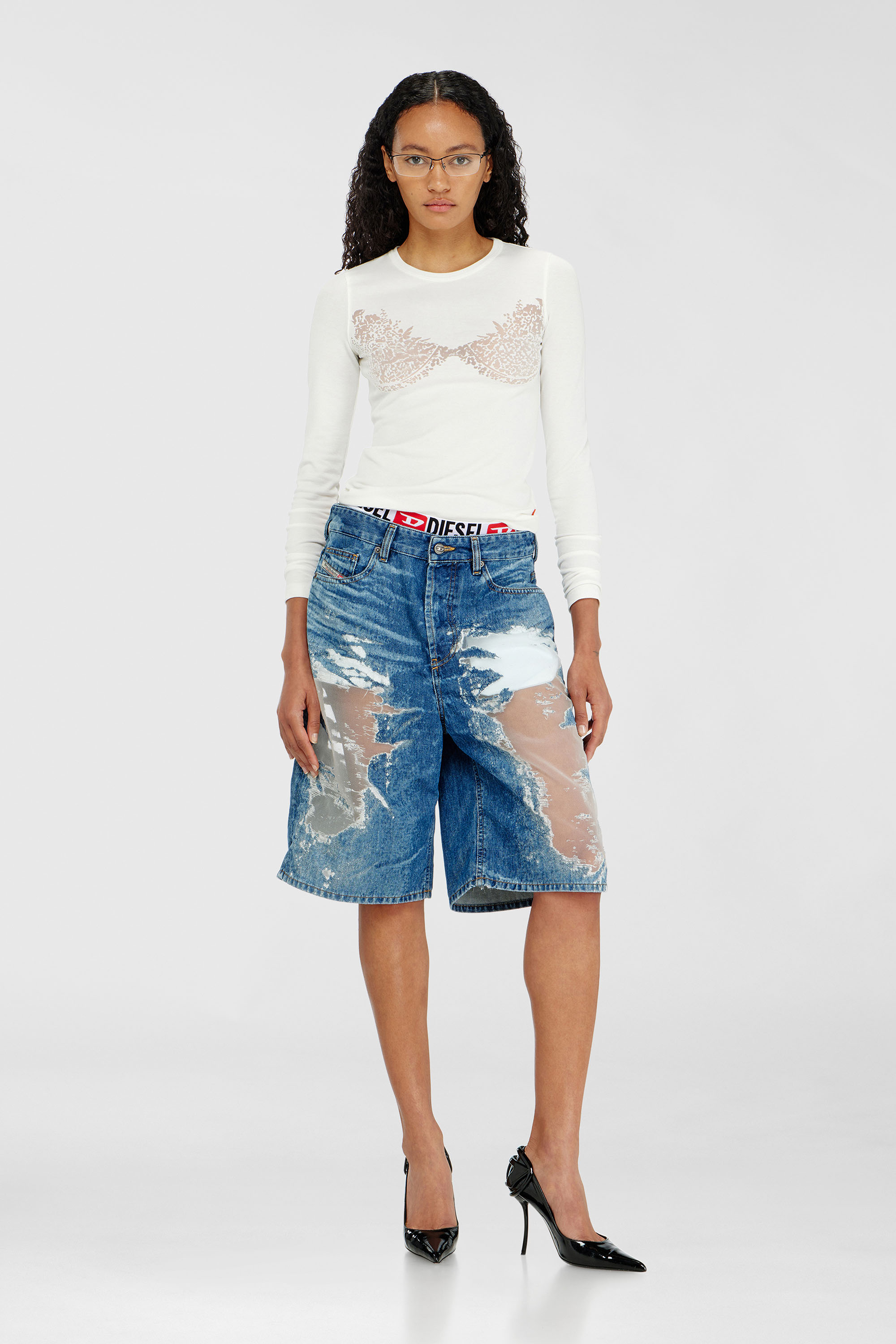 Diesel - PR-DE-SIRE-SHORT, Unisex's Shorts in devor&eacute; denim in ミディアムブルー - 1