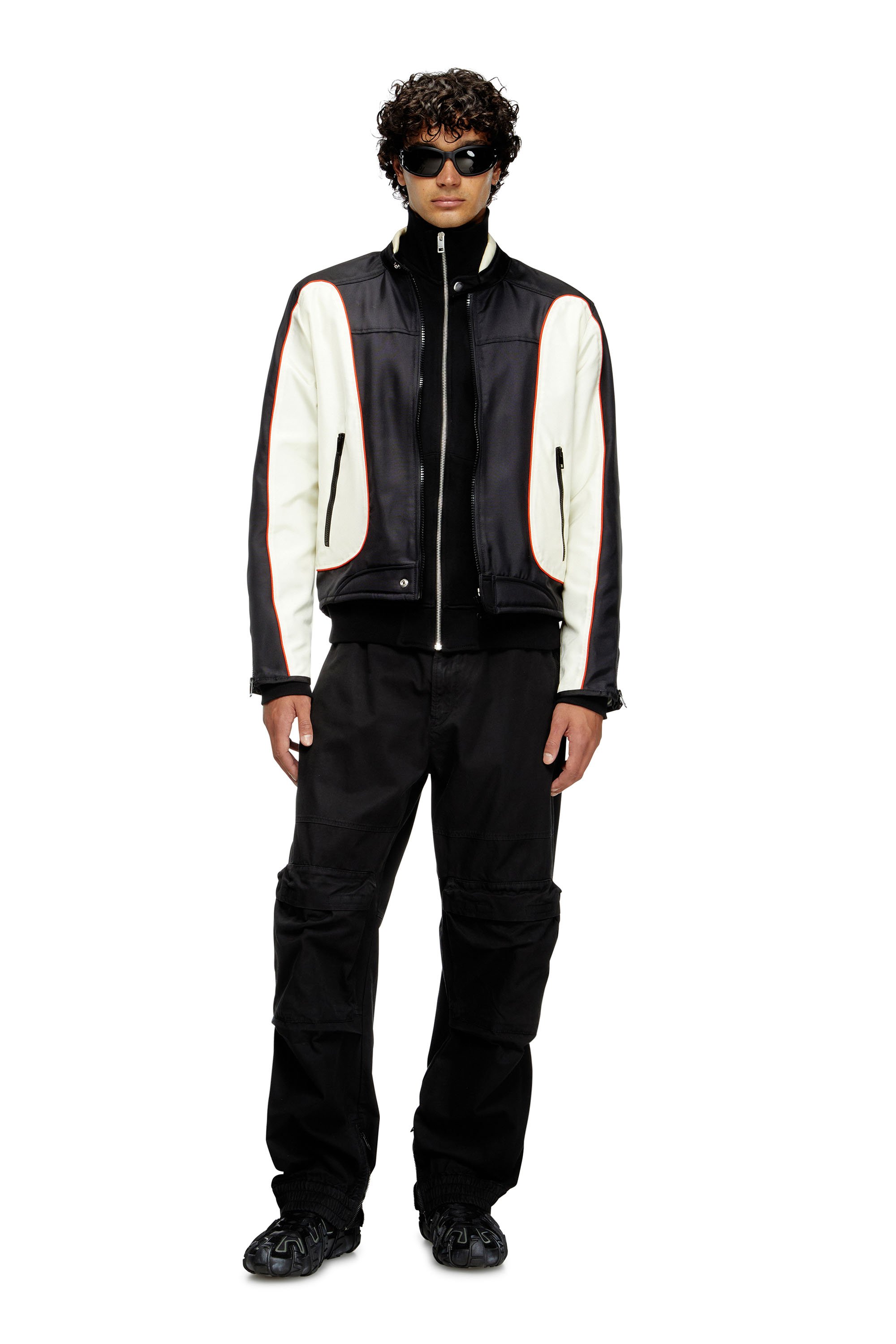 Diesel - J-BLINK-A, Male's Colour-block biker jacket with piping in ホワイト/ブラック - 2