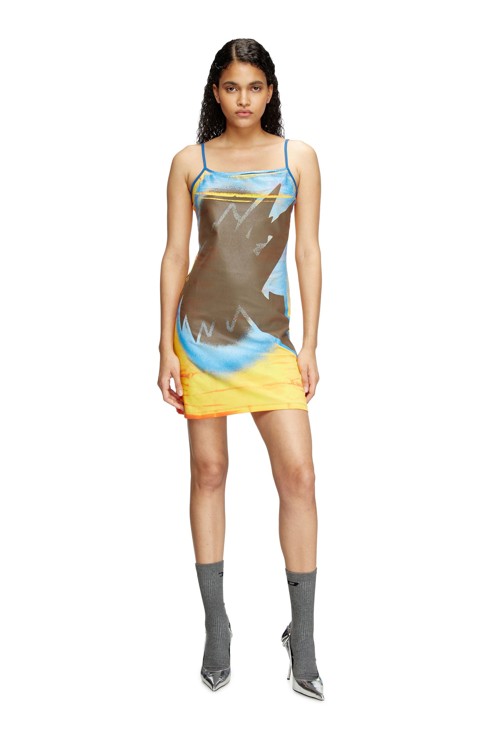 Diesel - D-HOPPYN-Q1, Female's Mini dress with blowout print in ブラウン/イエロー - 2