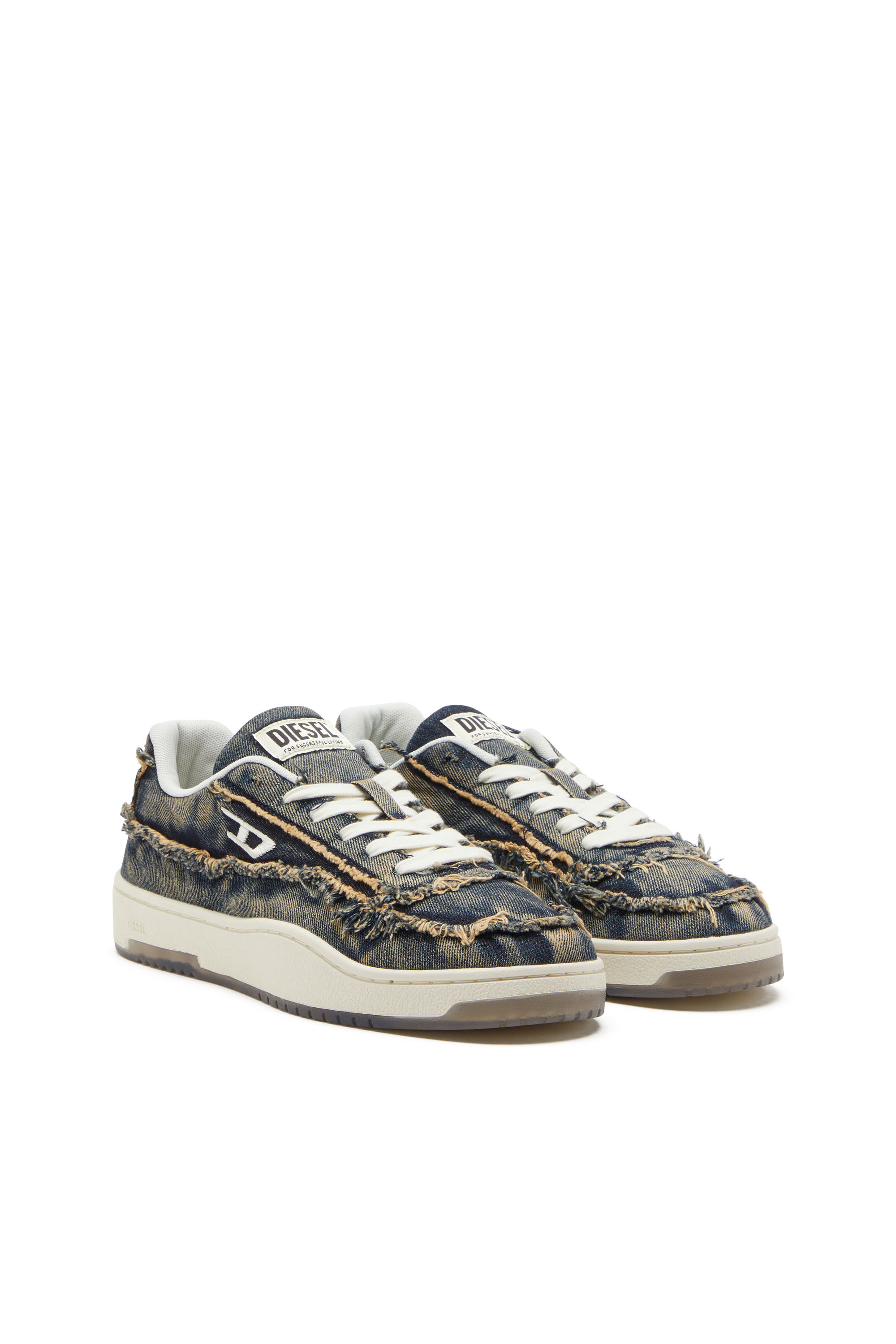 Diesel - S-TRACKER-D LOW, Male's S-Tracker-D-Frayed denim sneakers with transparent sole in ブルー - 2