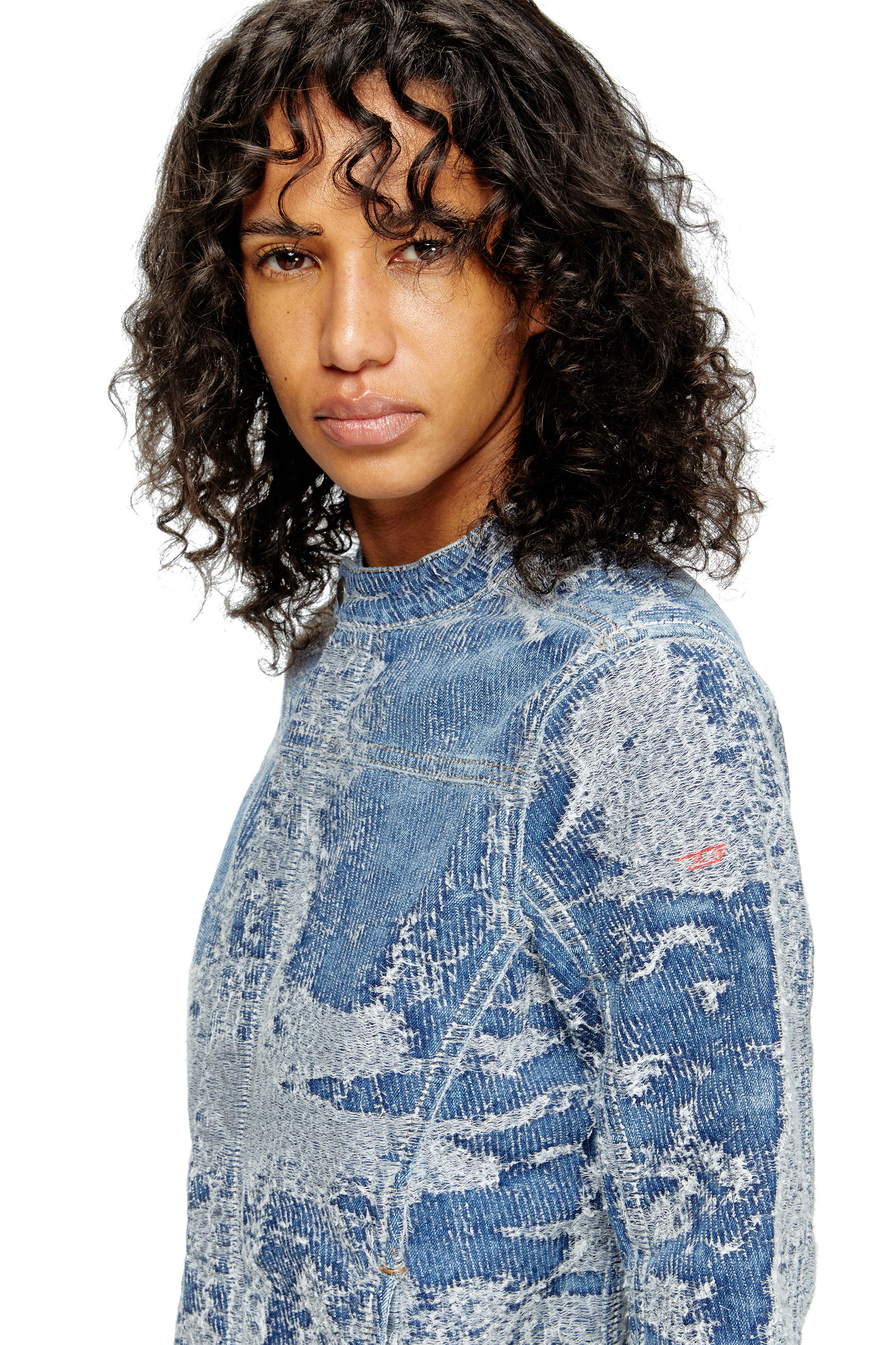 Diesel - DE-MOR-S1, Female's Jacket in distressed jacquard denim in ミディアムブルー - 5