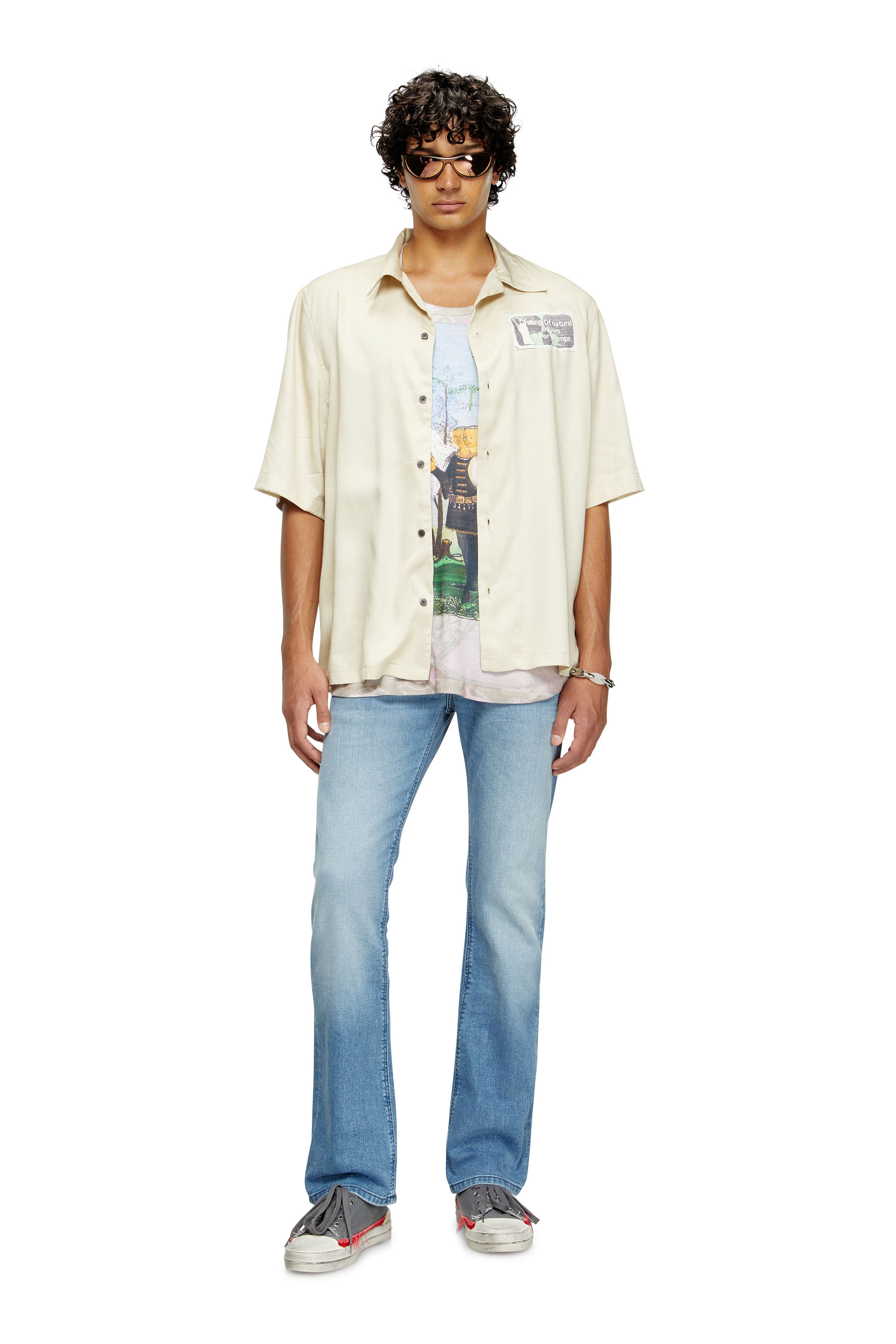 Diesel - S-BRACK-B-EPBR, Male's TENCEL™ shirt with rhinestone graphic in ベージュ - 2