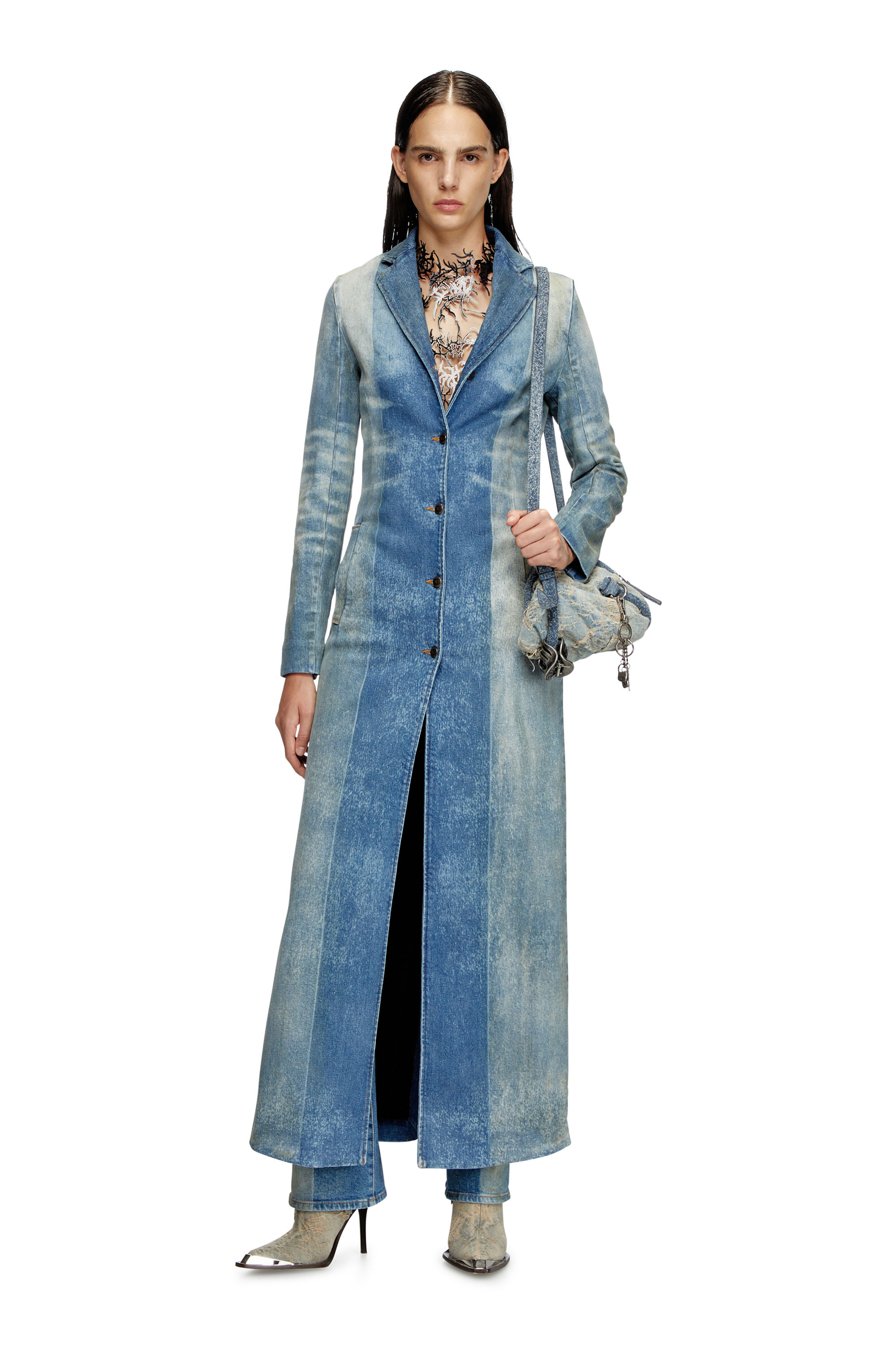 Diesel - DE-LAMOUR-FSF, Female's Denim coat with solarised folds in ミディアムブルー - 1
