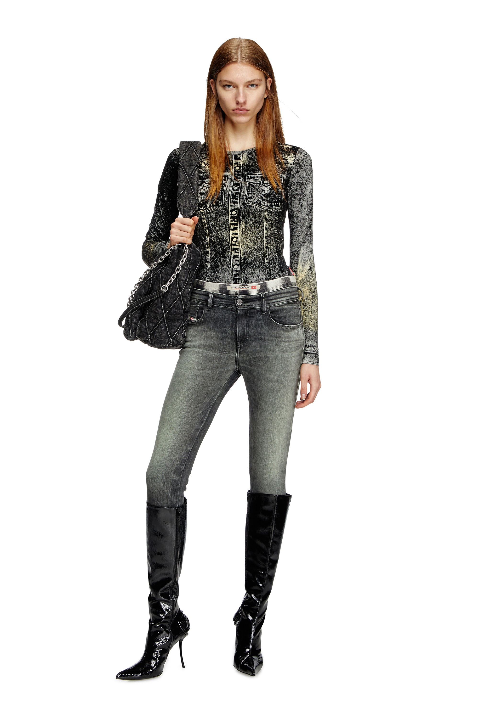 Diesel - T-AXY, Female's Long sleeve top with jacket print in ダークグレー - 2
