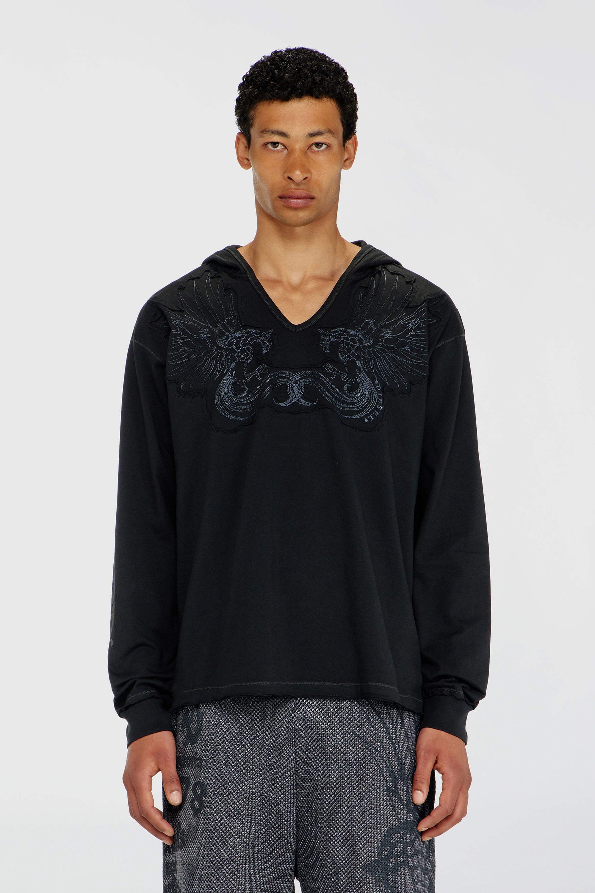 Diesel - T-PHEN-LS-HOOD-RIB, Male's フード付き長袖Tシャツ in ブラック - 1
