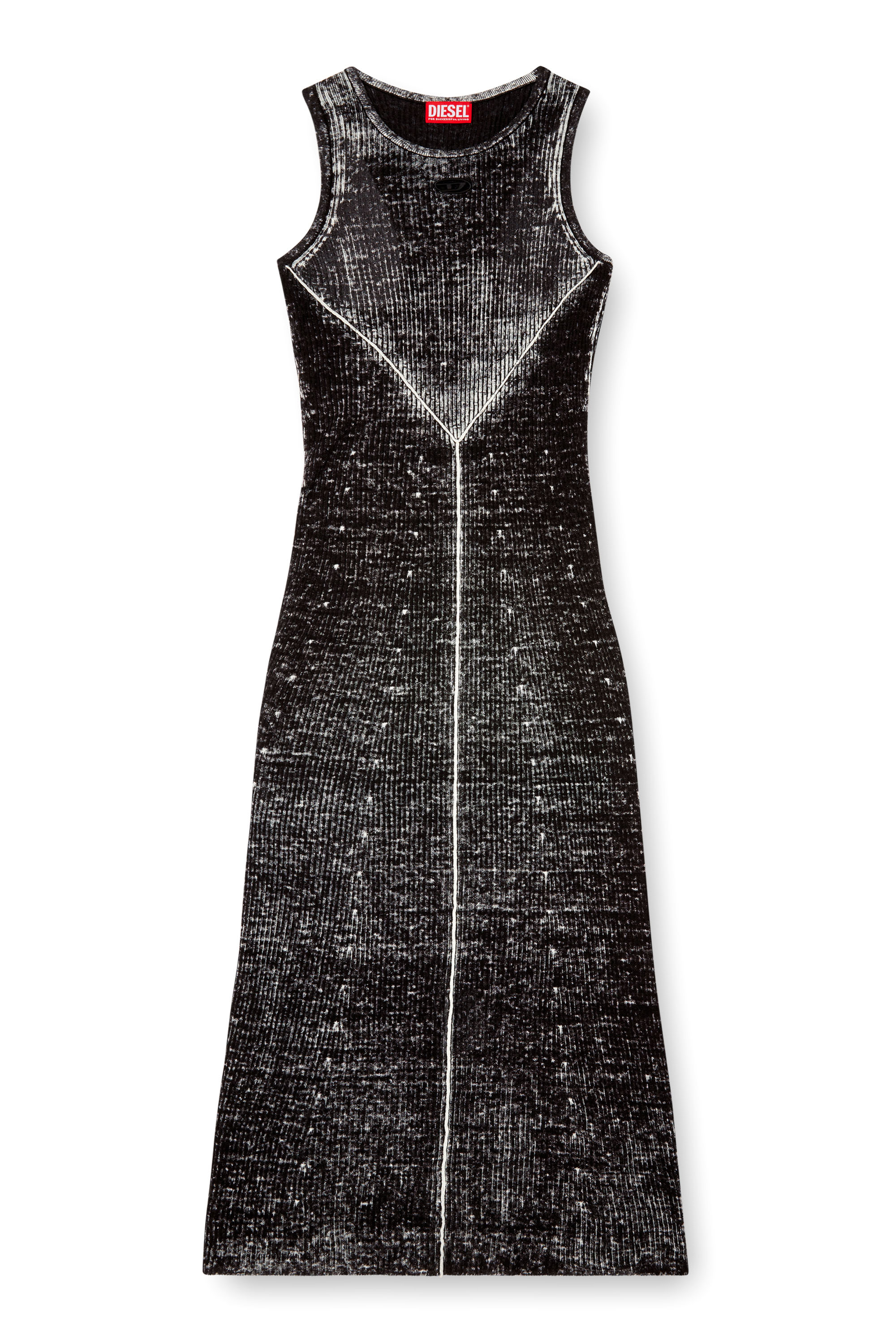 Diesel - M-RAB, Female's Linen-knit dress with cut-out logo in ブラック - 3
