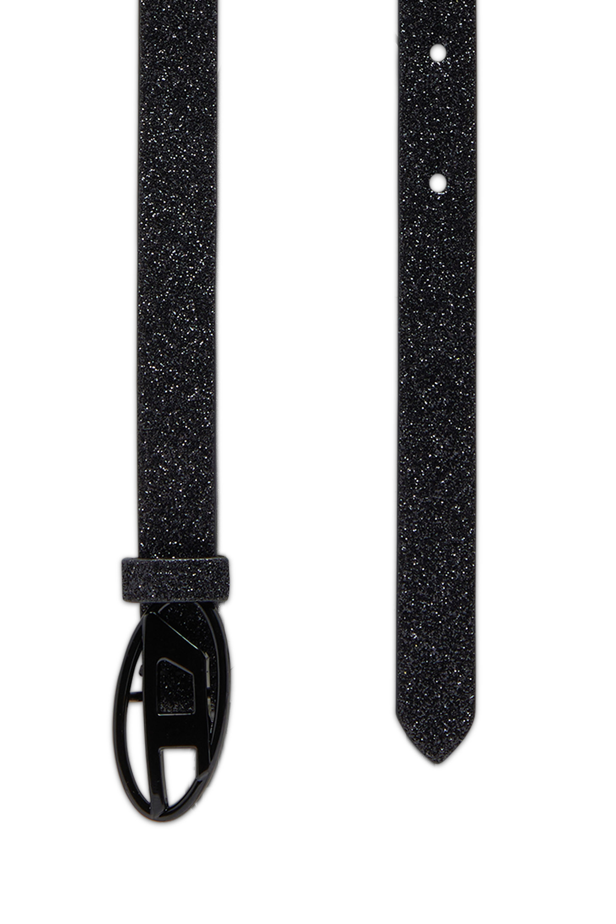Diesel - B-1DR 15, Female's Slim glittery belt with Oval D buckle in ブラック - 3