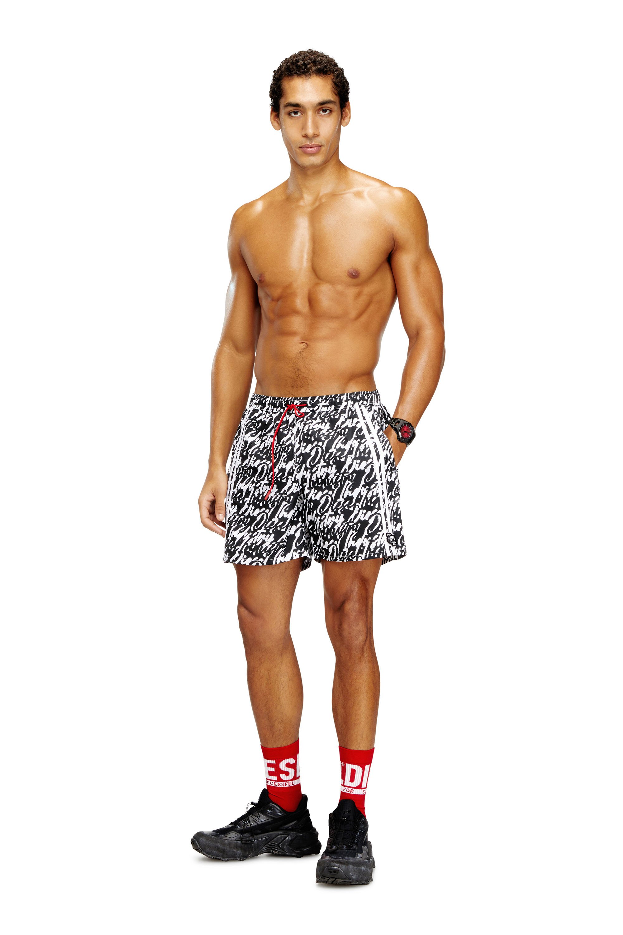 Diesel - SOCCER-41-D-POP, Male's Swim shorts with all-over logo print in ブラック/ホワイト - 2