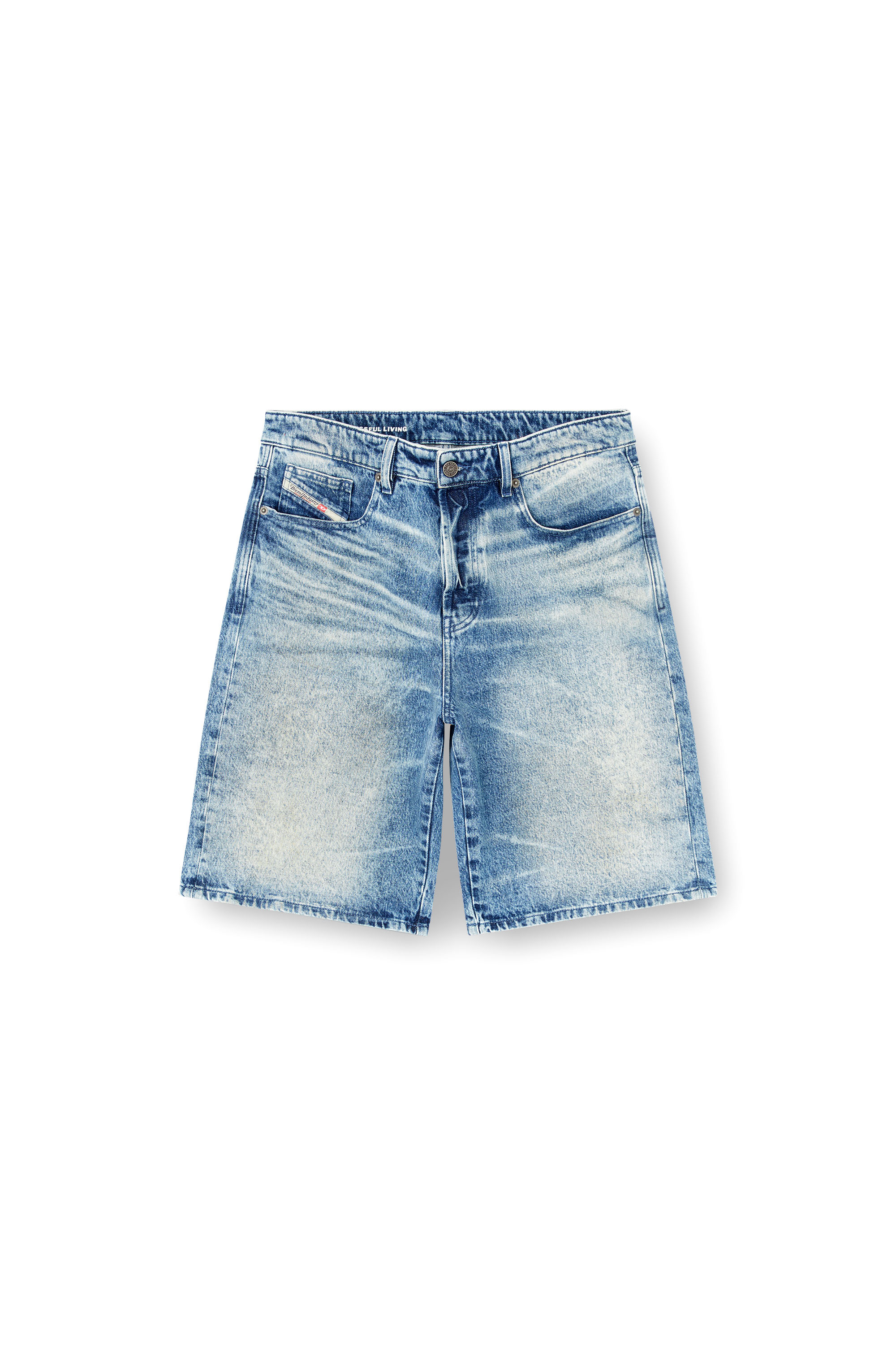Diesel - D-RIXFORD-S, Male's Denim shorts with lyrics print in ミディアムブルー - 2