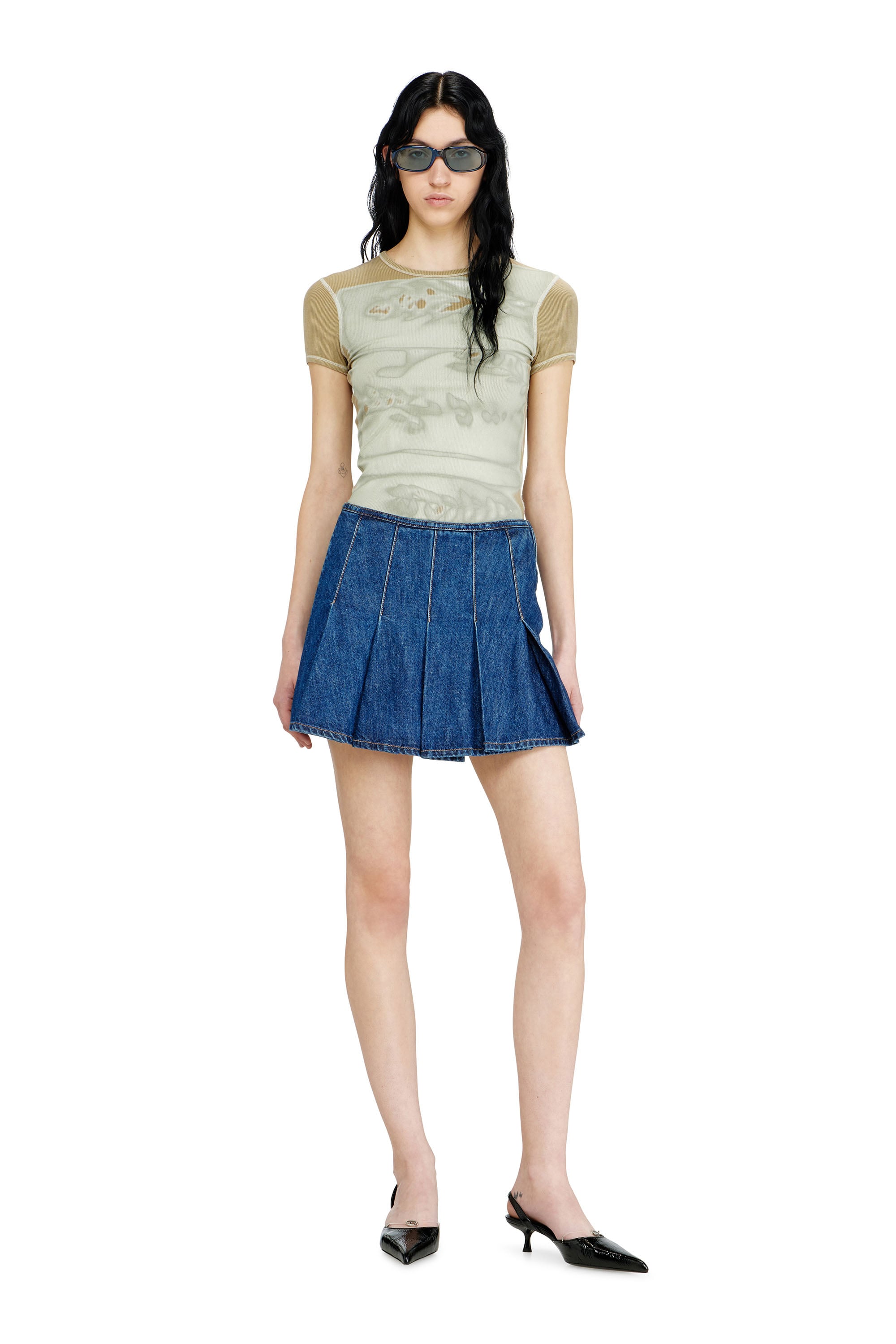 Diesel - T-ELE-LONG-AA1, Female's 半袖トップ in ベージュ/グリーン - 2
