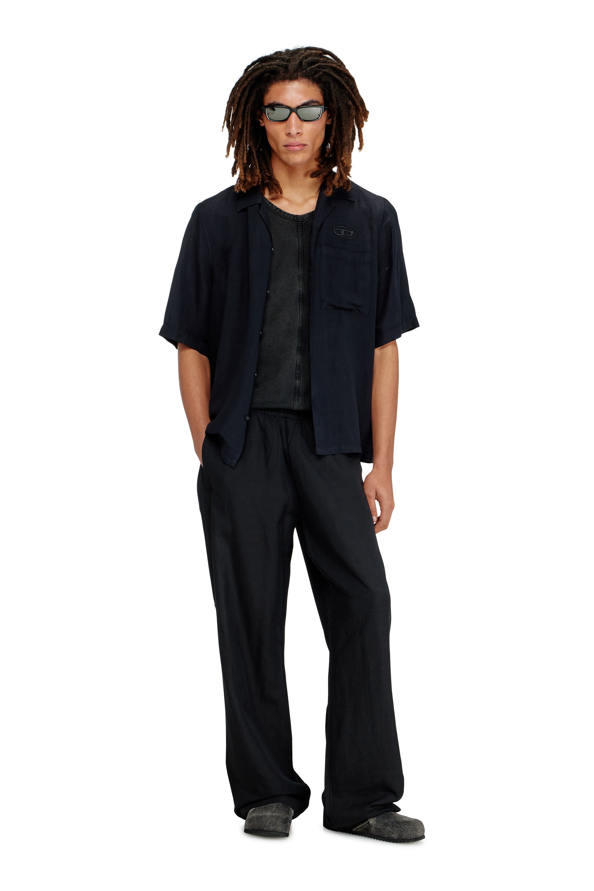 Diesel - S-BRACK-PGBS, Male's Linen-blend shirt with short sleeves in ブラック - 2