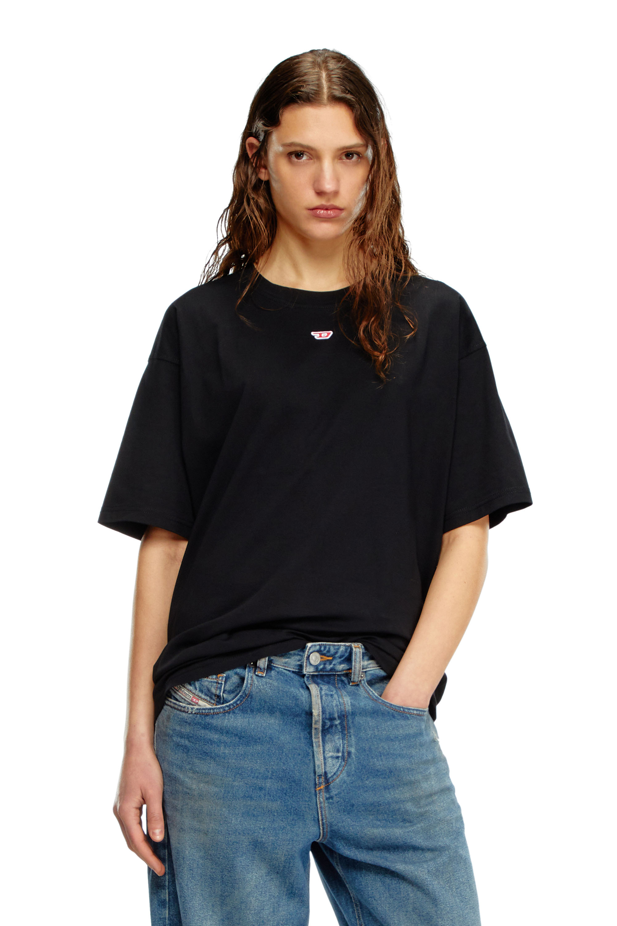 Diesel - T-BOXT-D, Unisex's T-shirt with embroidered D patch in ブラック - 5