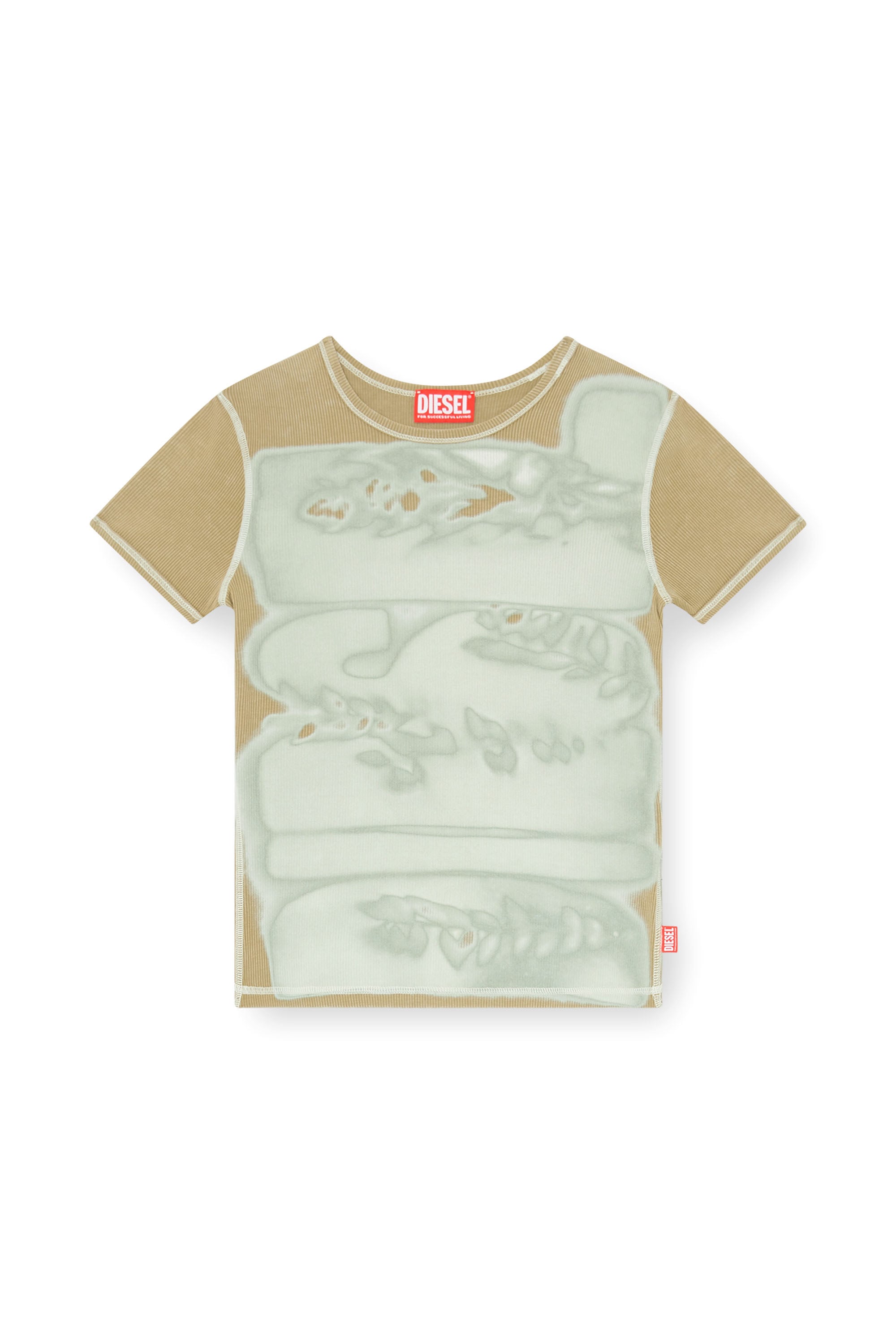 Diesel - T-ELE-LONG-AA1, Female's 半袖トップ in ベージュ/グリーン - 3