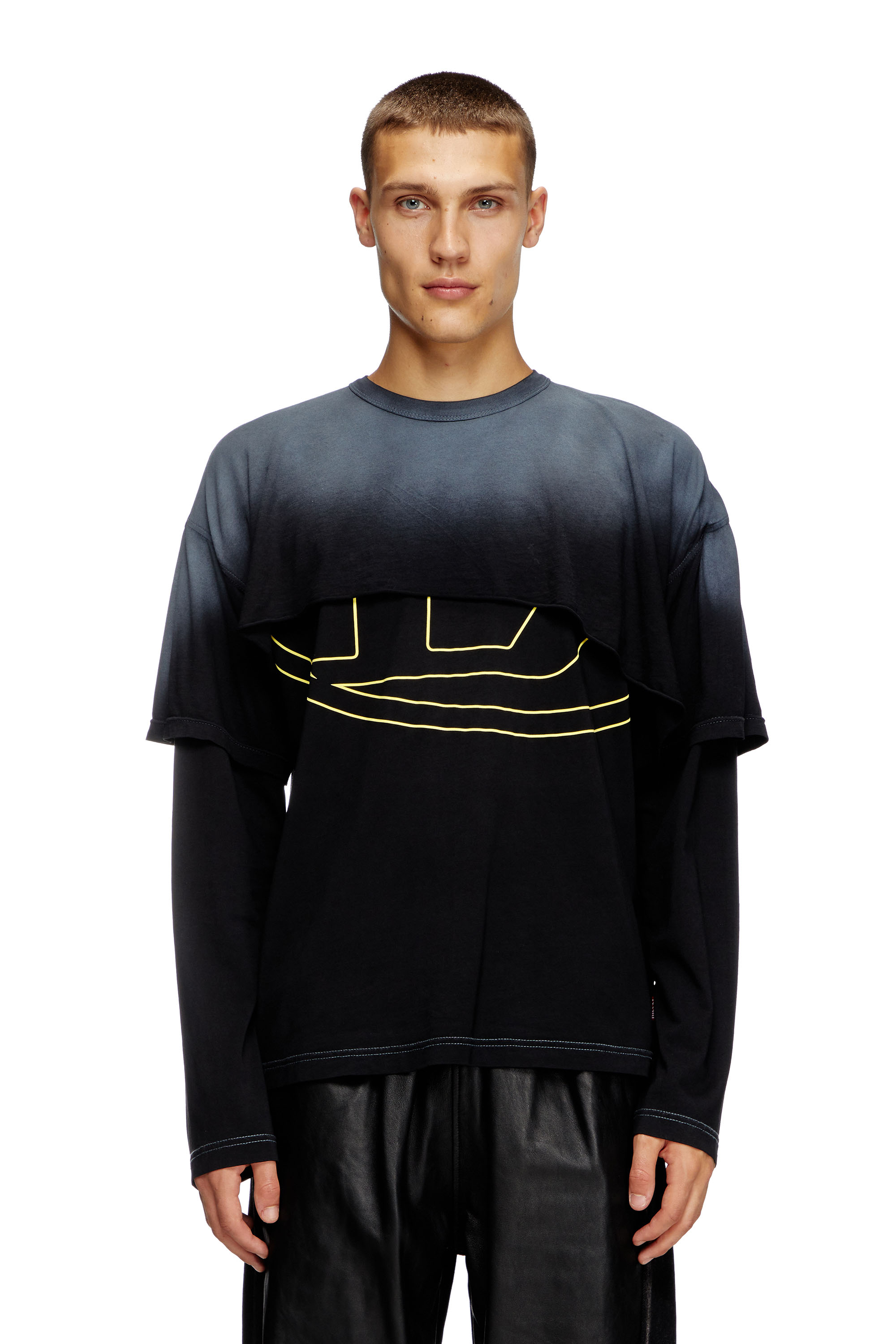 Diesel - T-BESH-CUT, Male's Destroyed layered long-sleeve T-shirt in ブラック - 1
