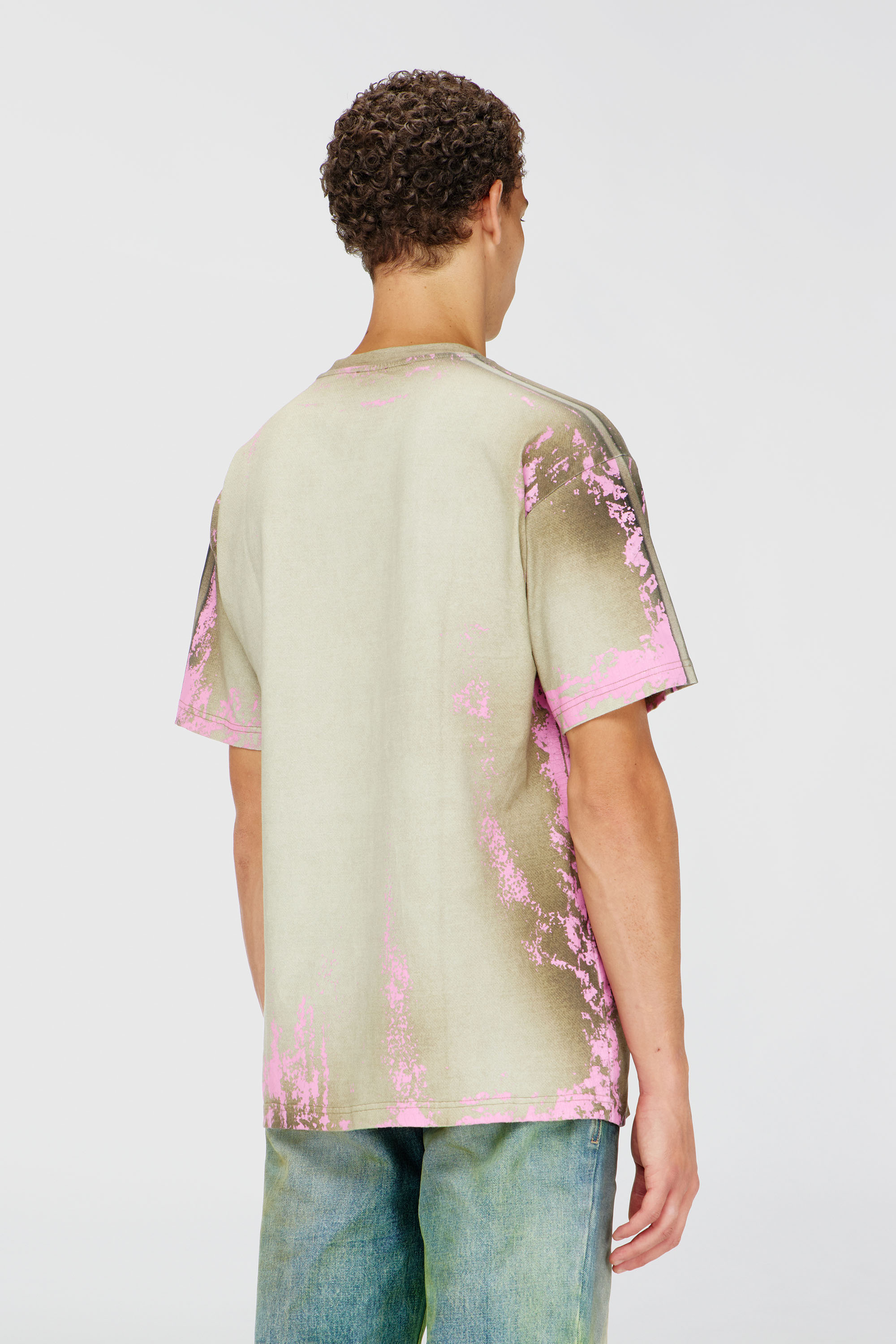 Diesel - T-FILMY-SHO, Male's T-shirt in cracked leather-effect jersey in ピンク/グリーン - 5
